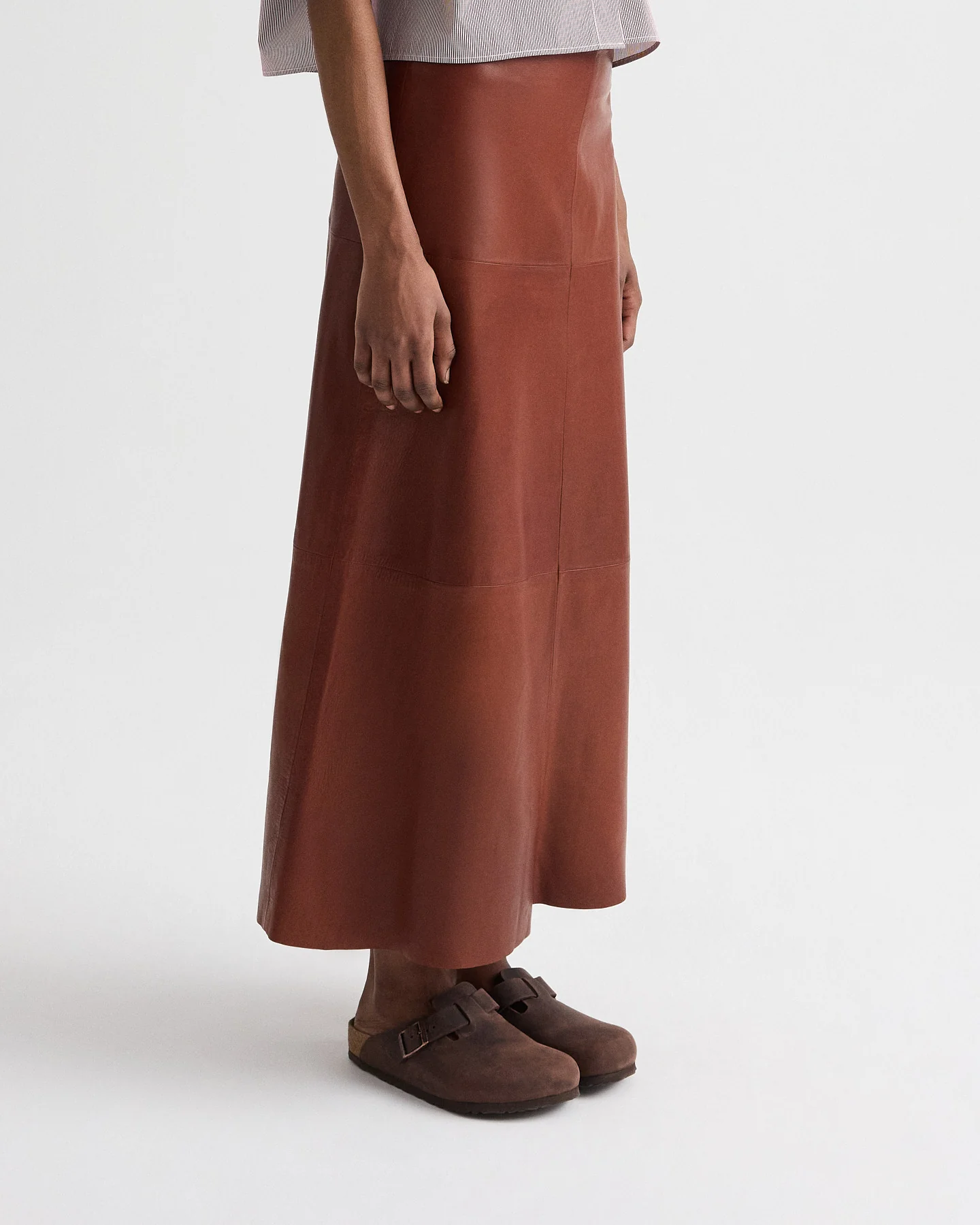 A Line Skirt with Seams in Glove Leather - Image 3
