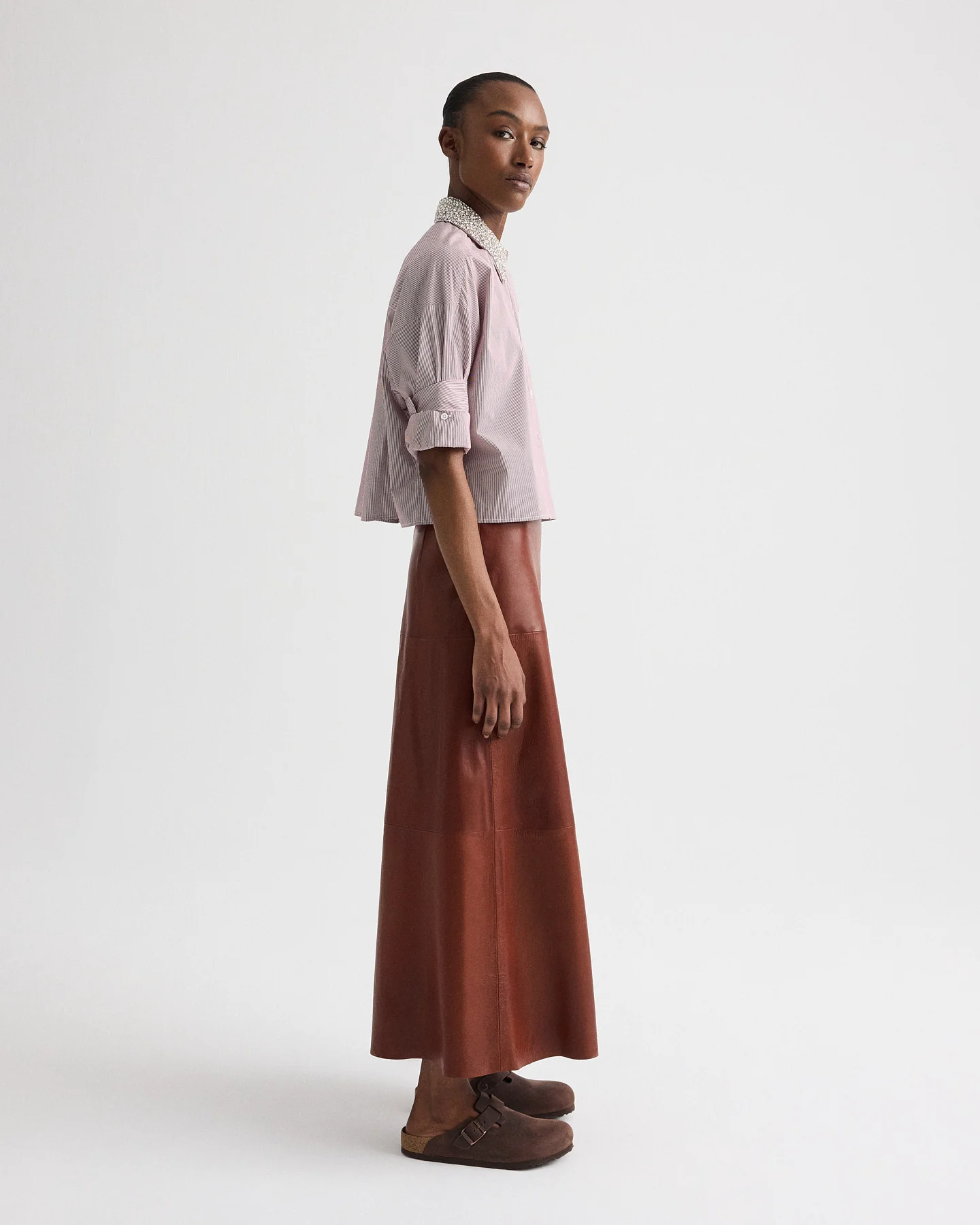 A Line Skirt with Seams in Glove Leather - Image 4