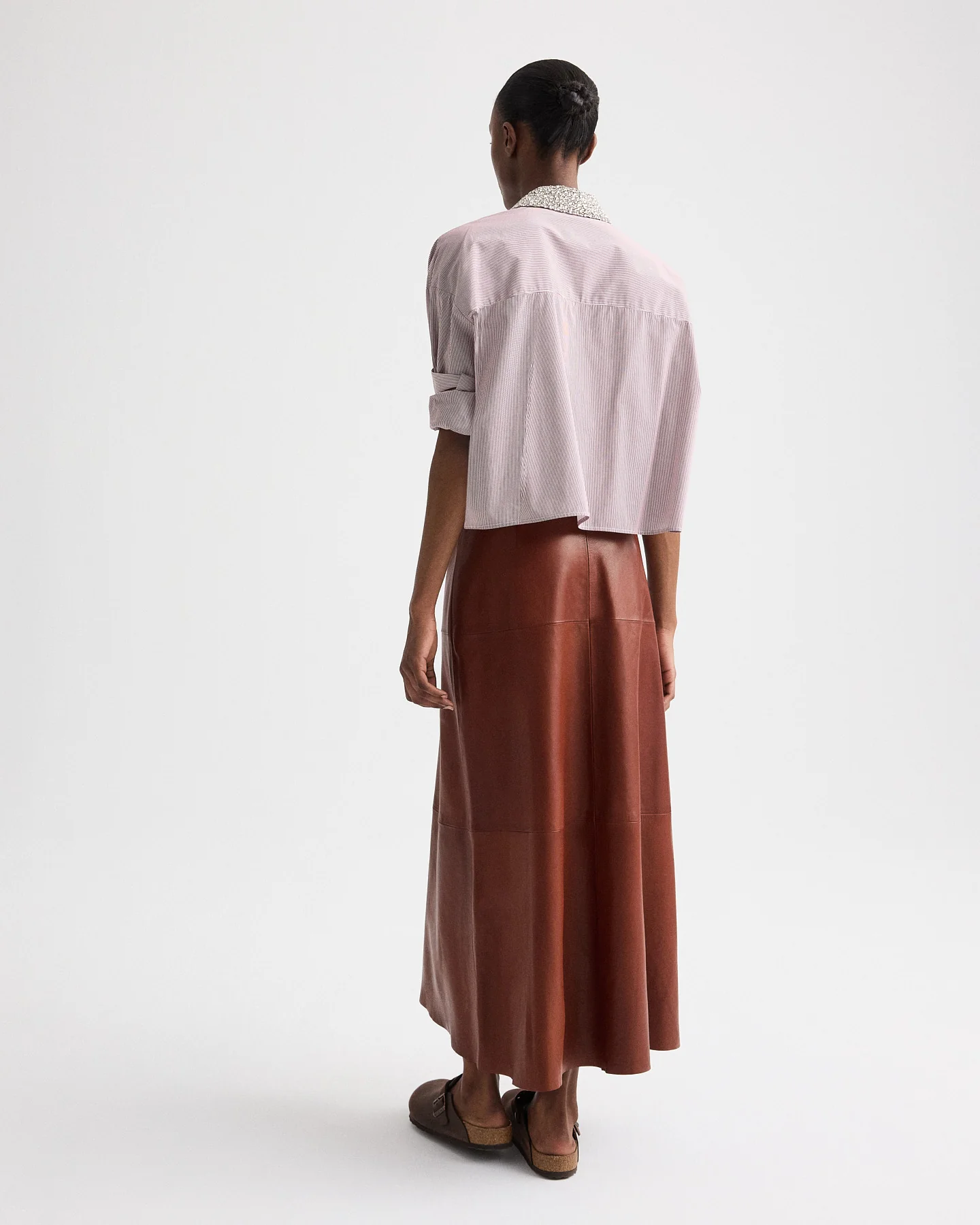A Line Skirt with Seams in Glove Leather - Image 5
