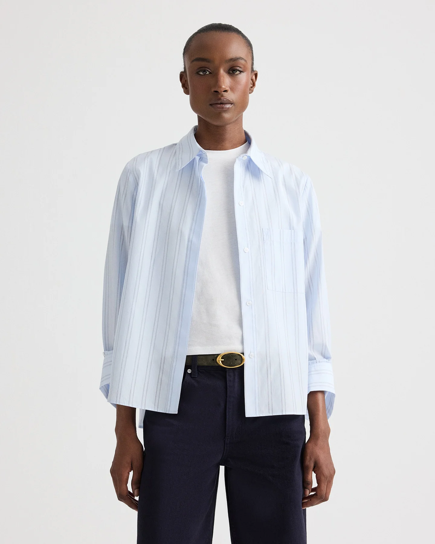 Boyfriend Shirt in Drop Needle Double Stripe