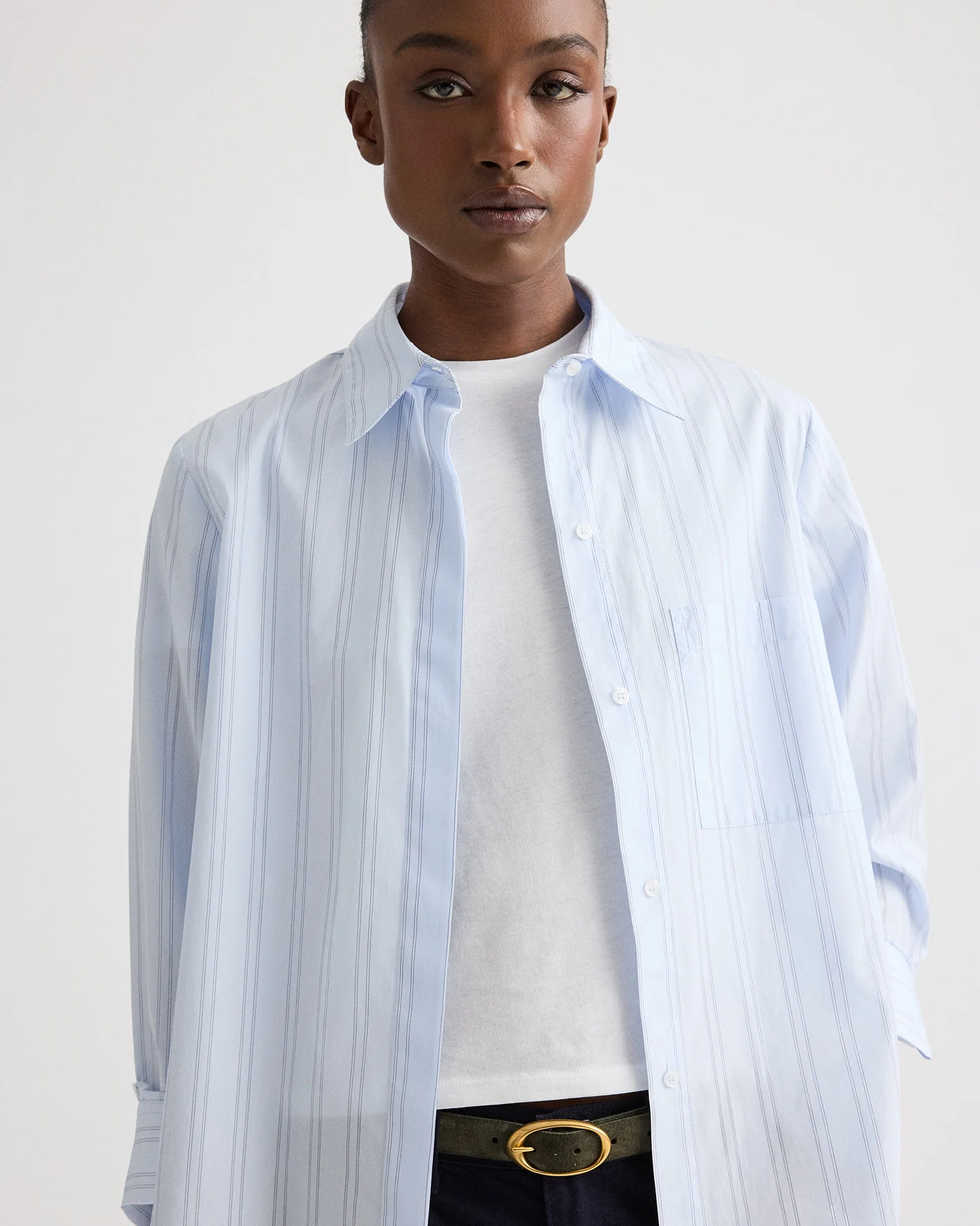 Boyfriend Shirt in Drop Needle Double Stripe - Image 2