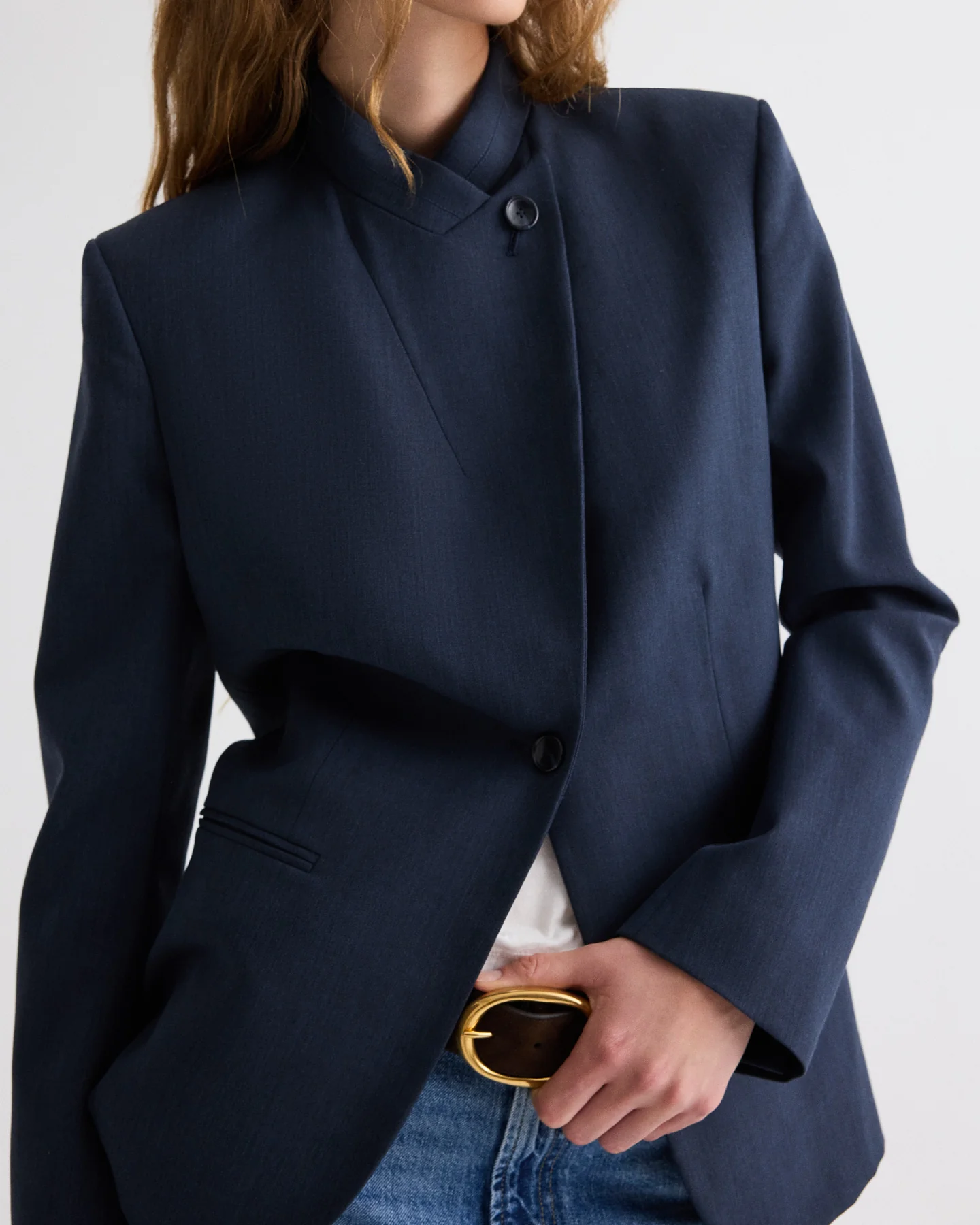 Buttoned Up Blazer in Denim Look Suiting