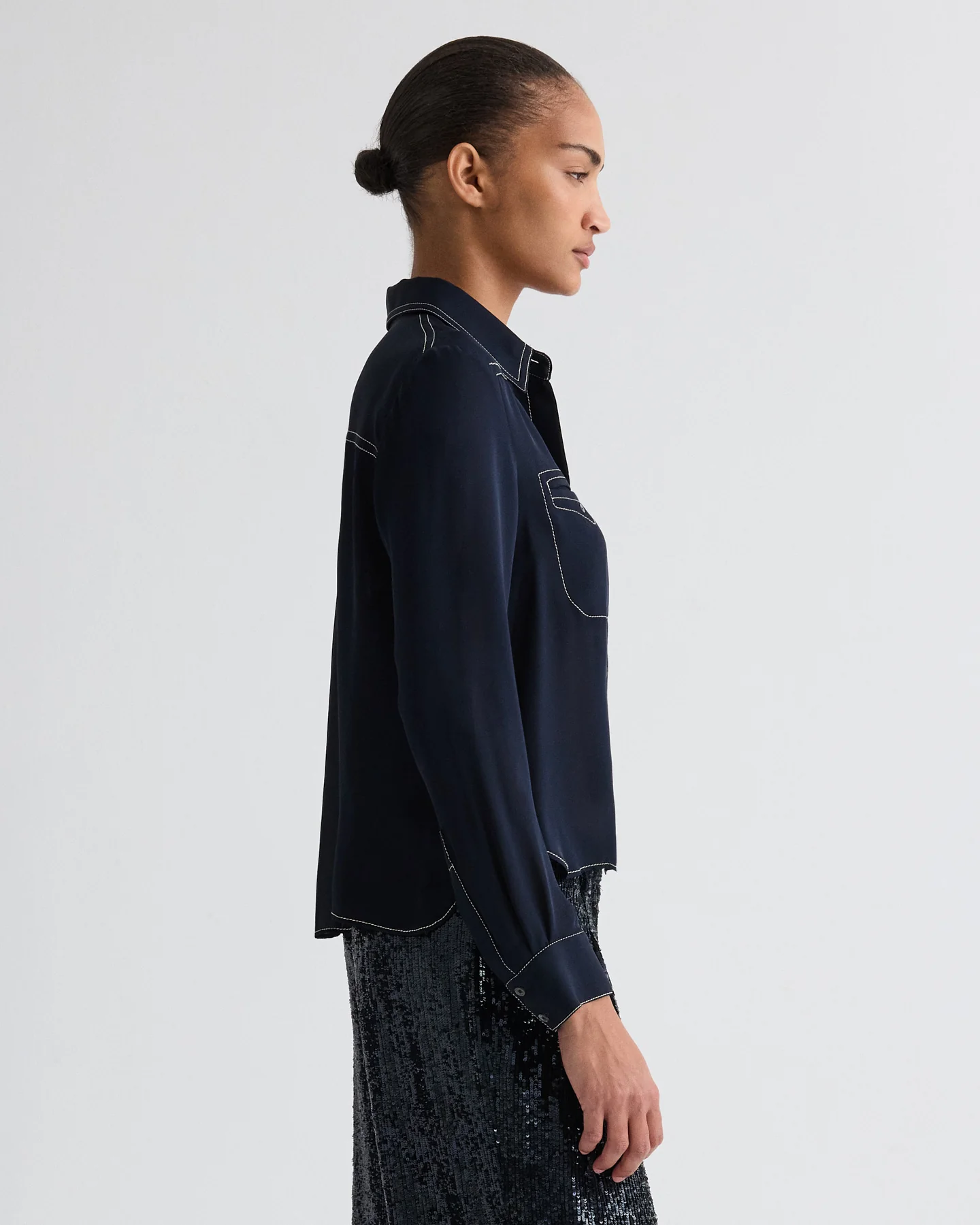 Carter Shirt with Topstitch in Silk Georgette - Image 4