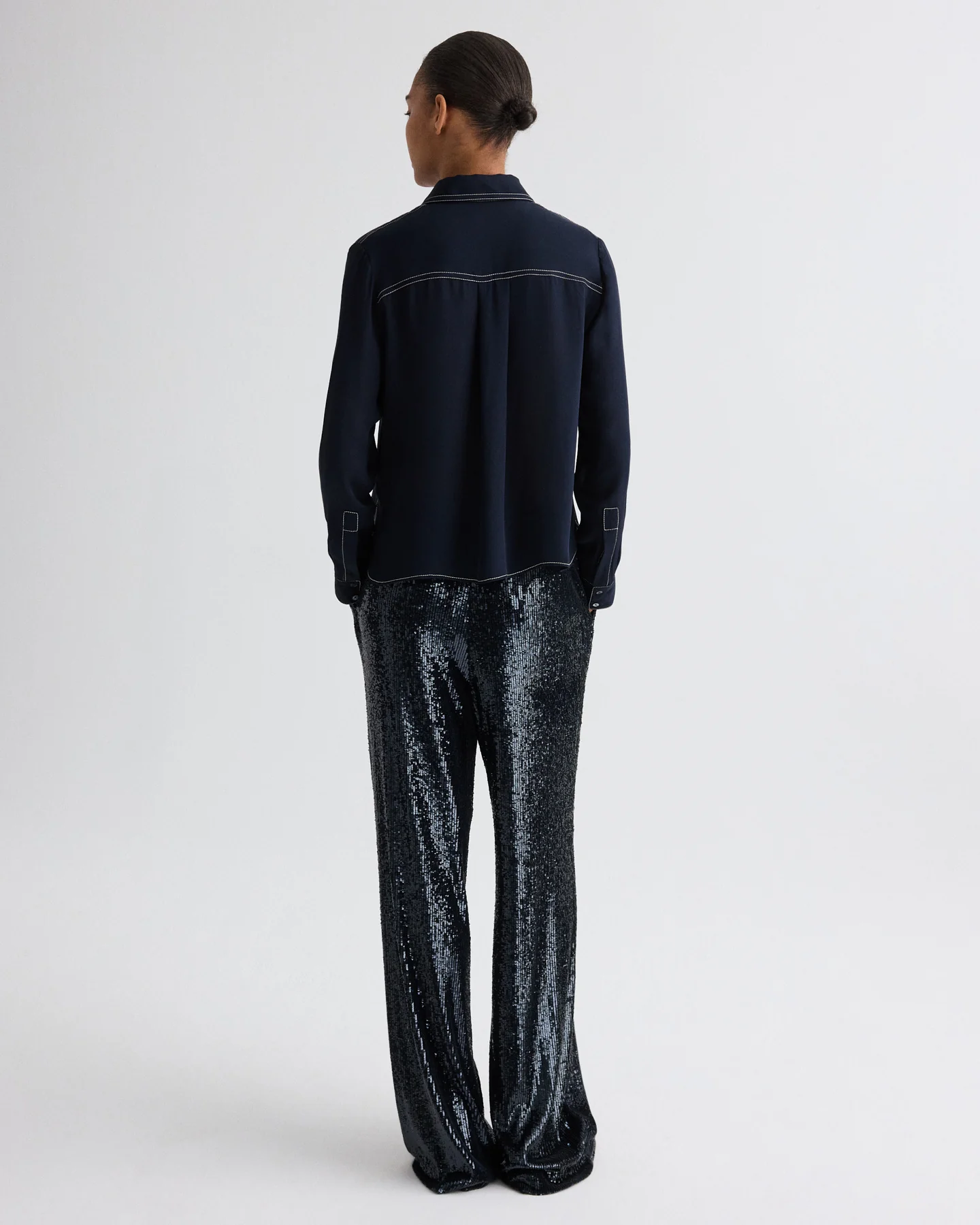Carter Shirt with Topstitch in Silk Georgette - Image 5