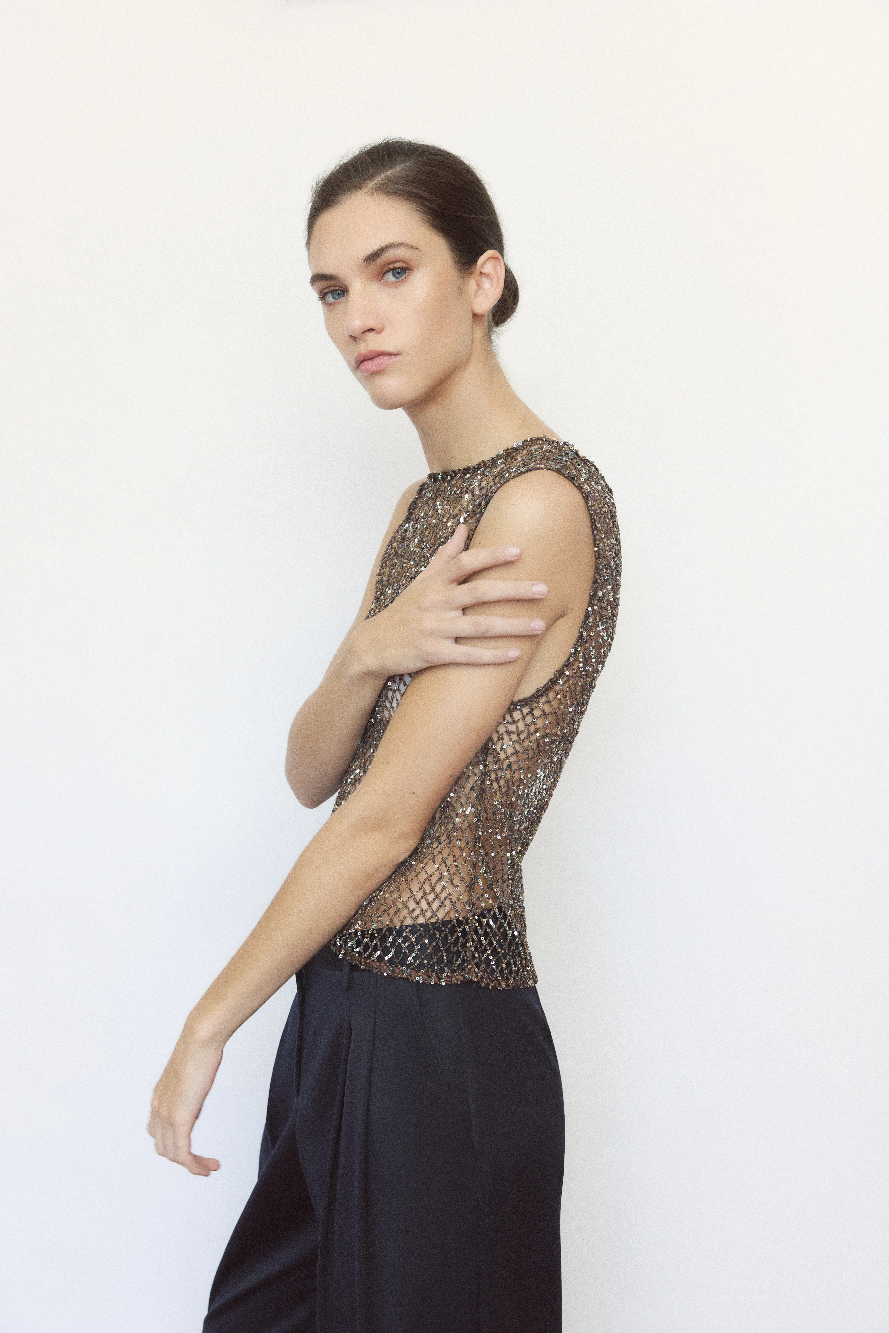 Chloe Top with Sequin on Netting