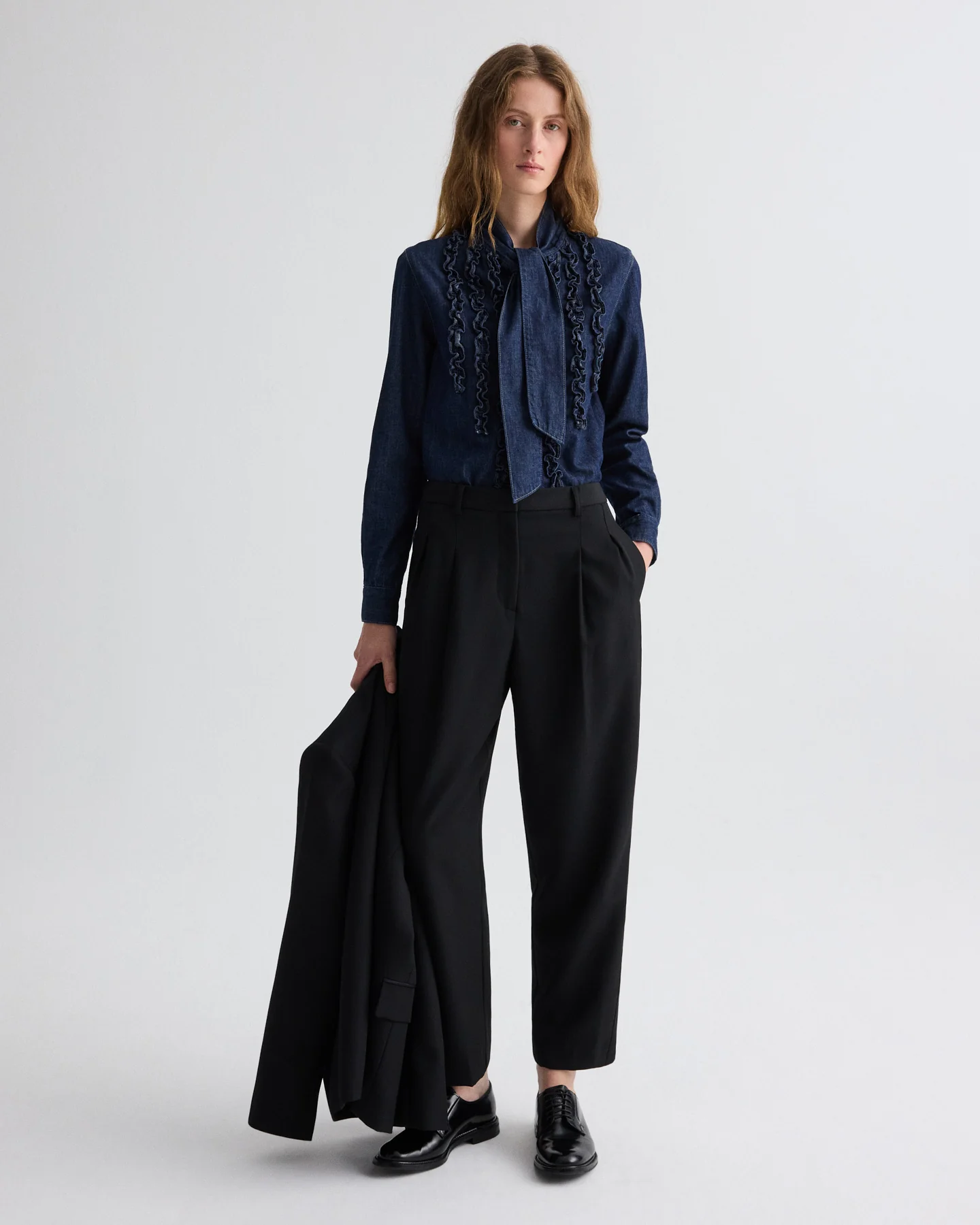 Cornelia St. Pant with Tux Stripe in Compact Suiting - Image 3