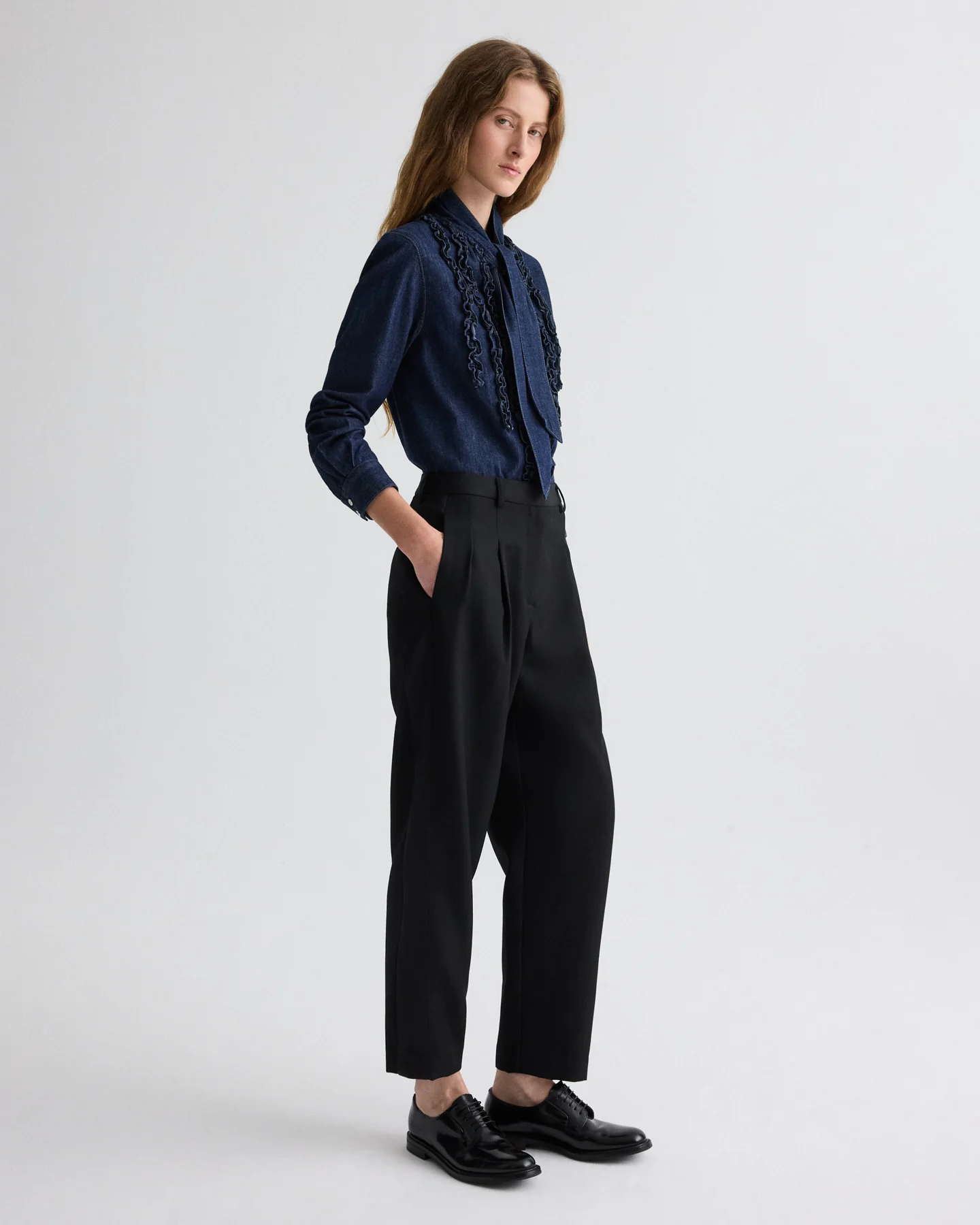Cornelia St. Pant with Tux Stripe in Compact Suiting - Image 4
