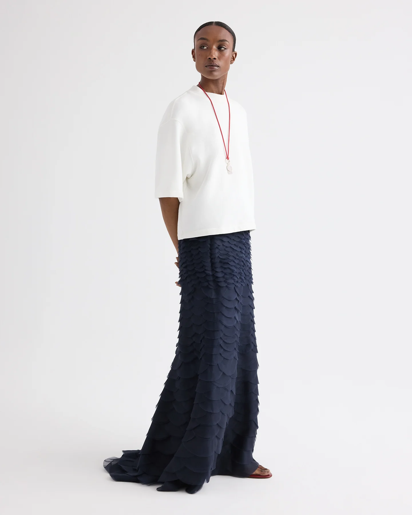 Cropped Mock Neck Tee in Lightweight Sweatshirt - Image 3