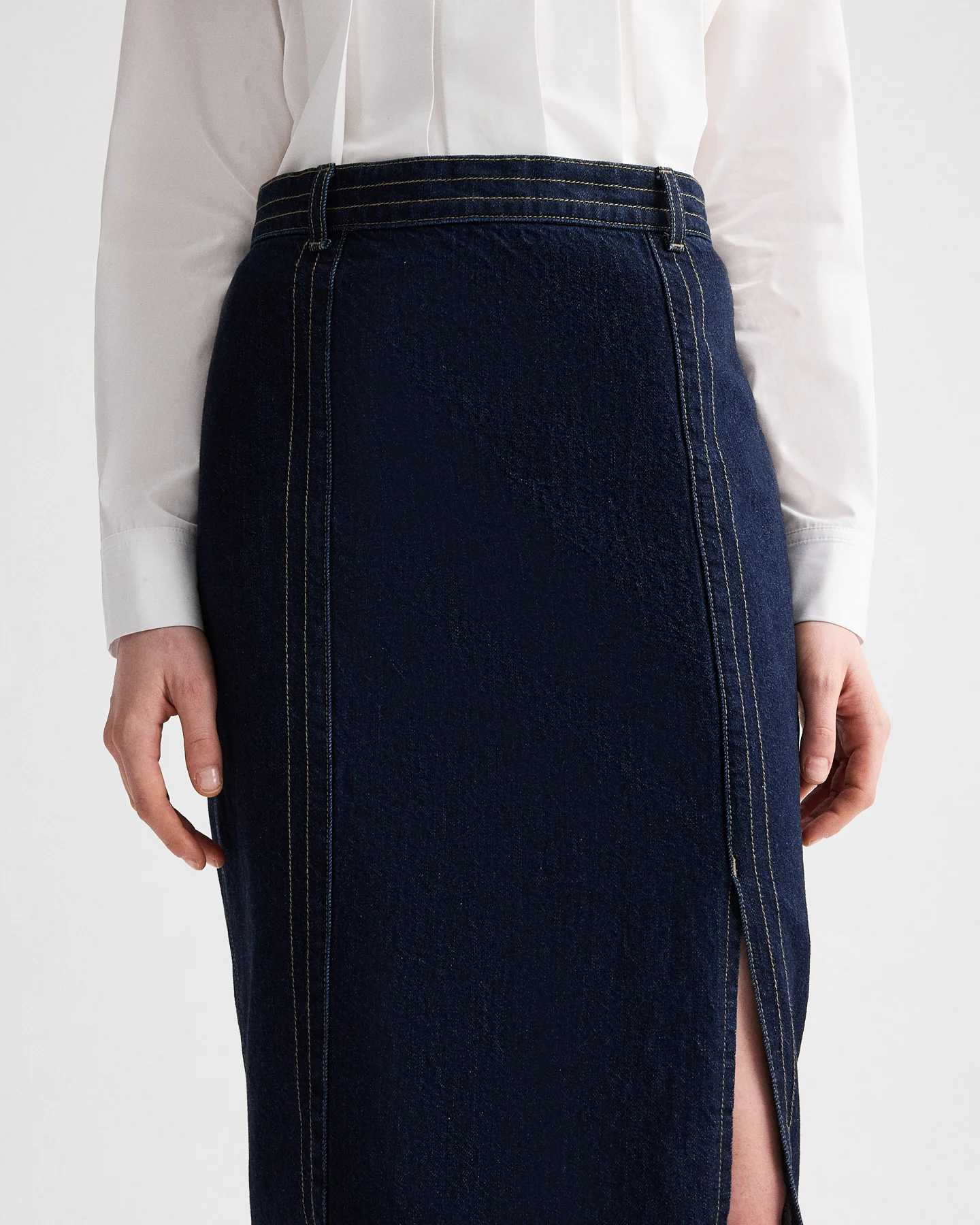Denim Skirt with Seams in Heavy Denim