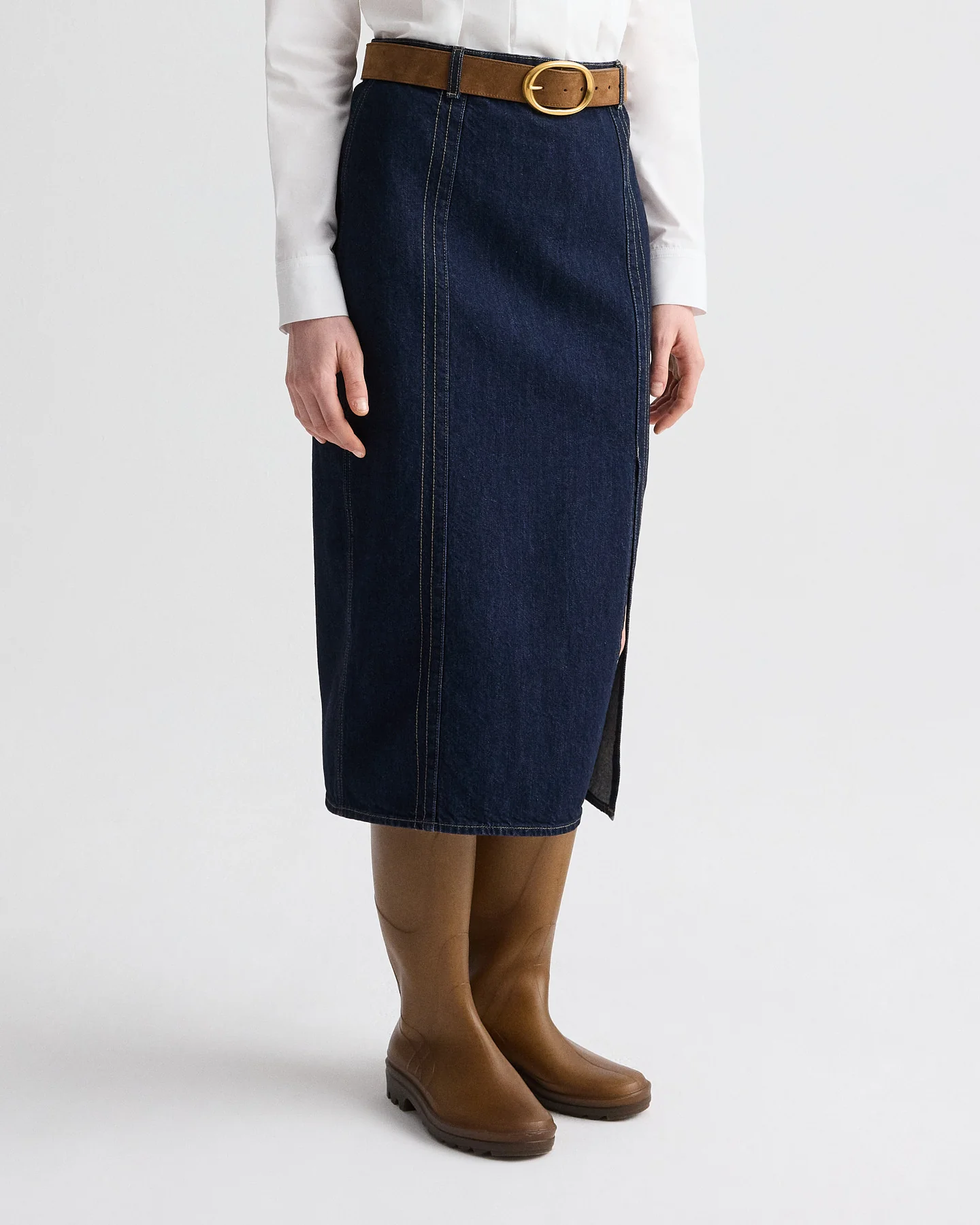 Denim Skirt with Seams in Heavy Denim - Image 3