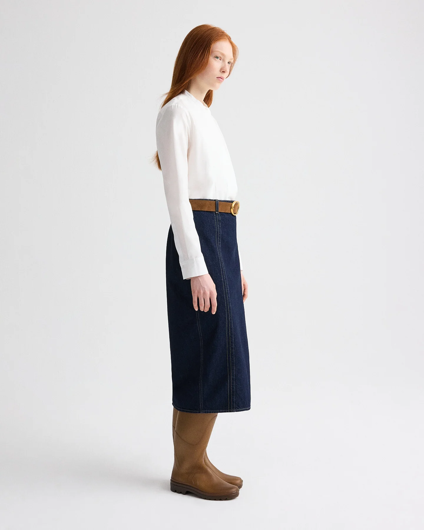 Denim Skirt with Seams in Heavy Denim - Image 4