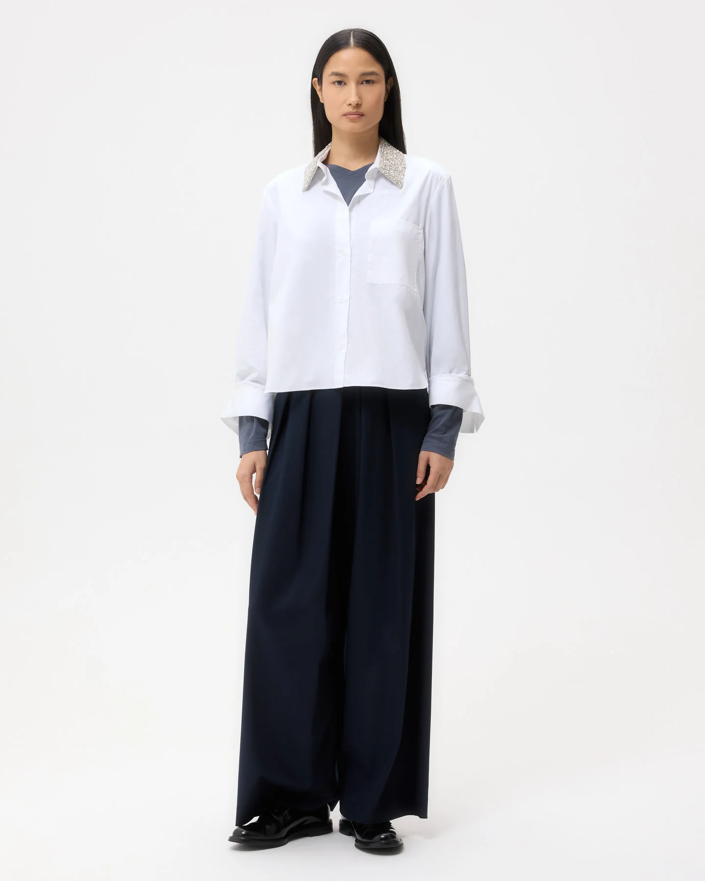Dude Shirt With Crystal Collar in Super Compact Poplin - Image 3