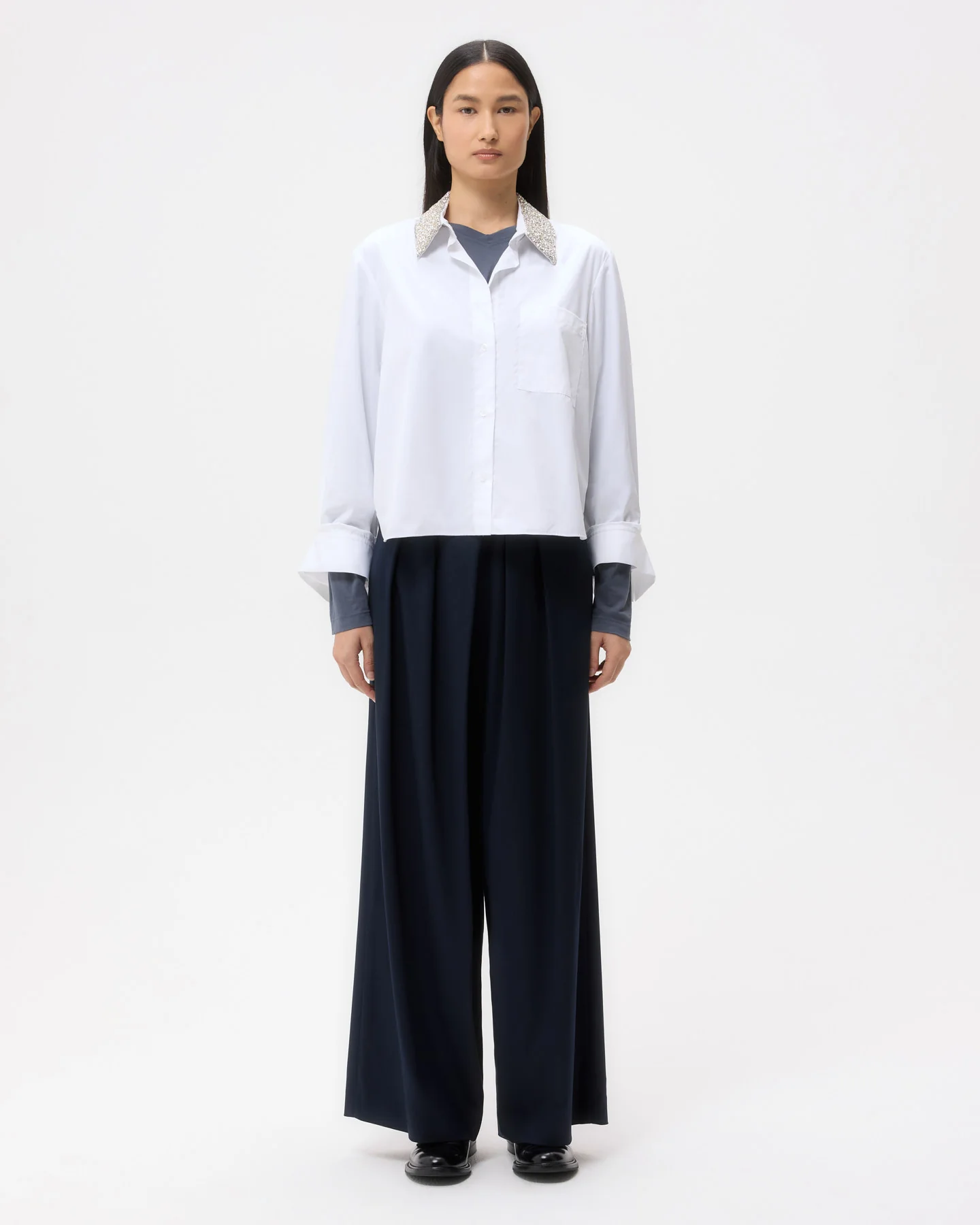 Dude Shirt With Crystal Collar in Super Compact Poplin - Image 6
