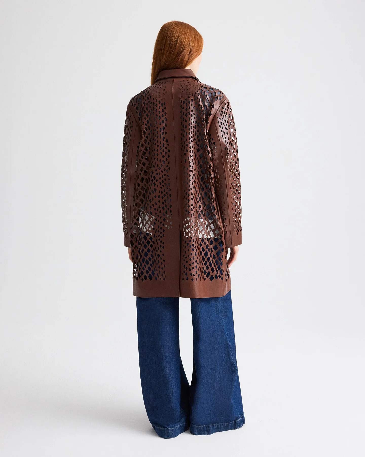 Edinburgh Laser Cut Coat in Bruins Leather - Image 5