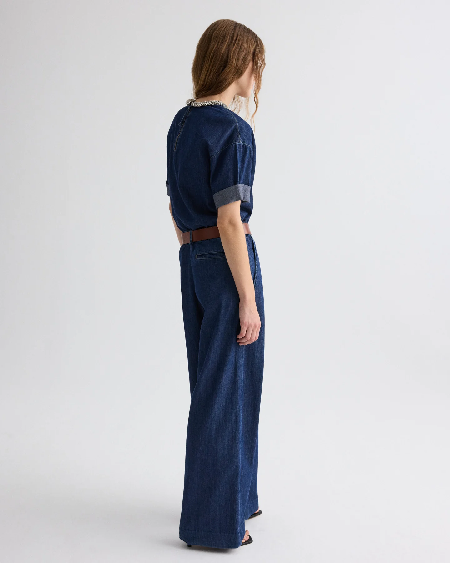 Ex T with Crystal Collar in Denim Shirting - Image 5
