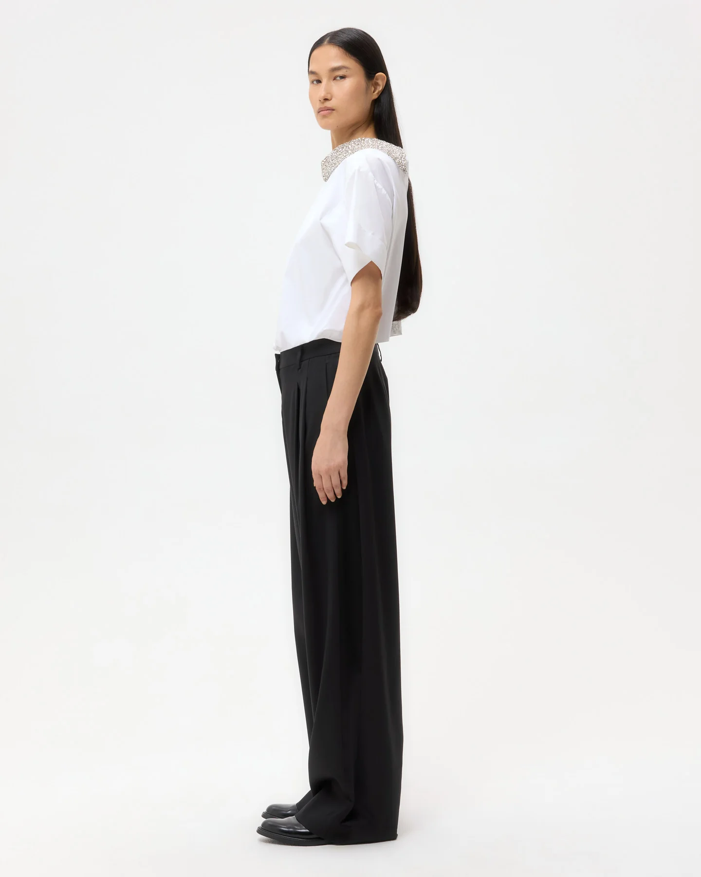 Forever and Always Reversible Shirt With Crystal Collar in Super Compact Poplin - Image 5