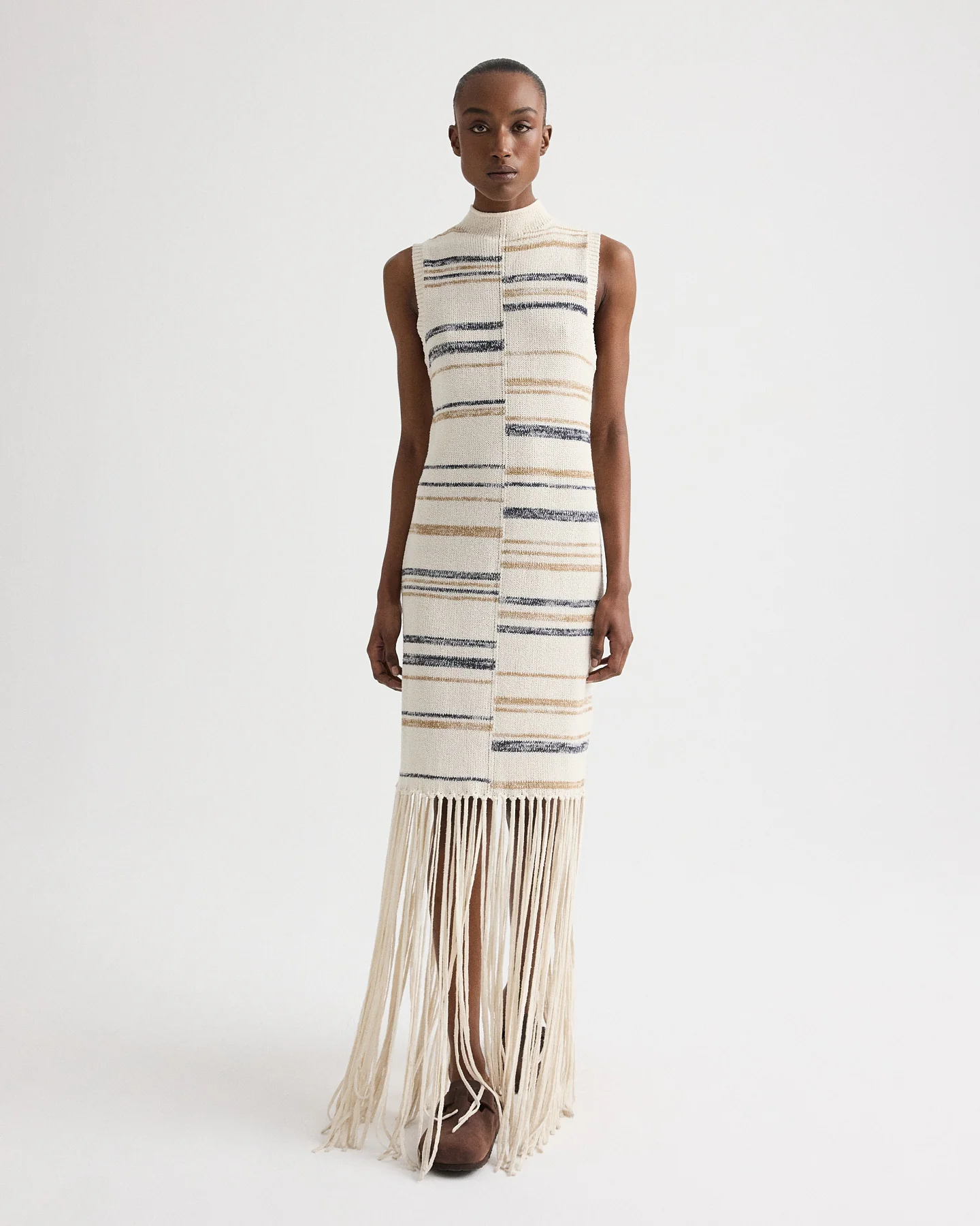 Fringe Sleeveless Dress in Linen Silk Yarn