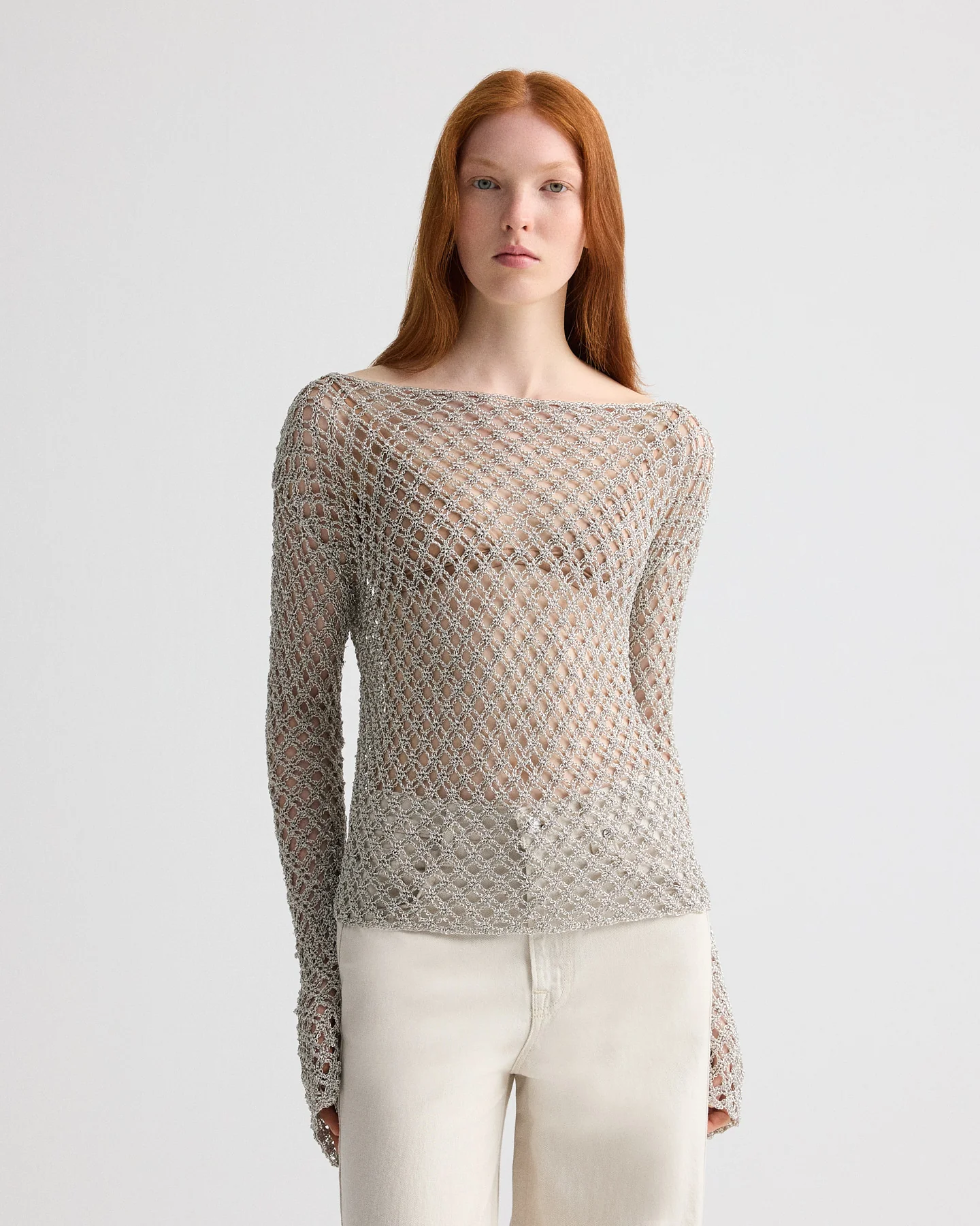Hand Crochet Slash Neck Top in Metallic Yarn - Image 2