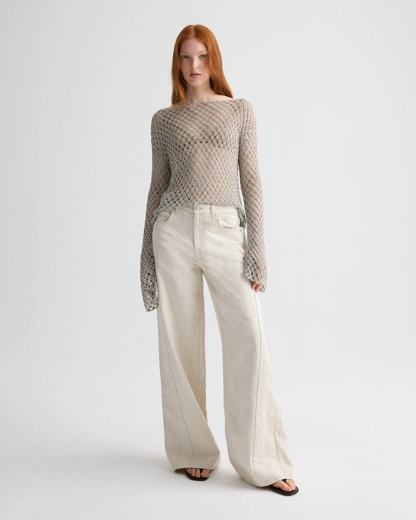 Hand Crochet Slash Neck Top in Metallic Yarn - Image 3