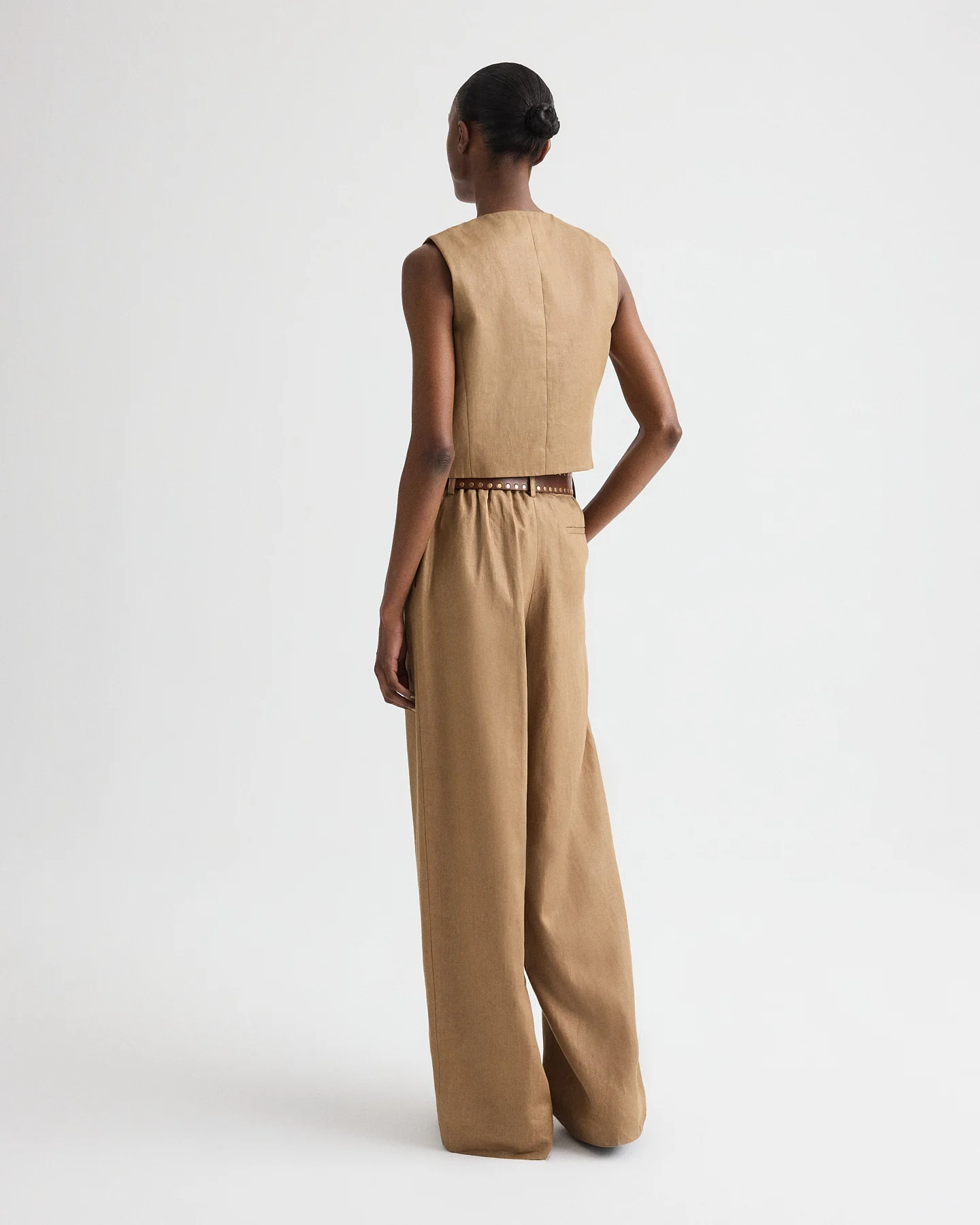 High Neck Hidden Placket Vest in Chintzed Linen - Image 5