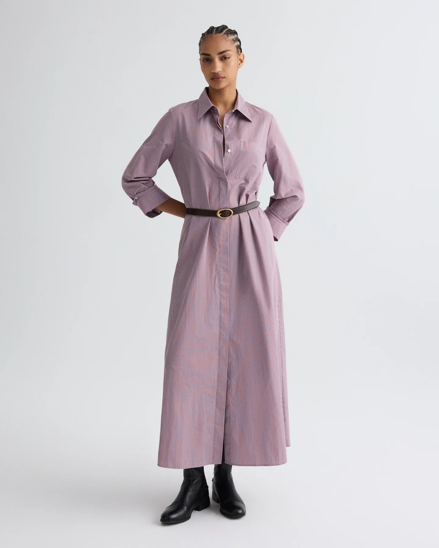 Jenny's Gown in Framed Micro Striped Shirting