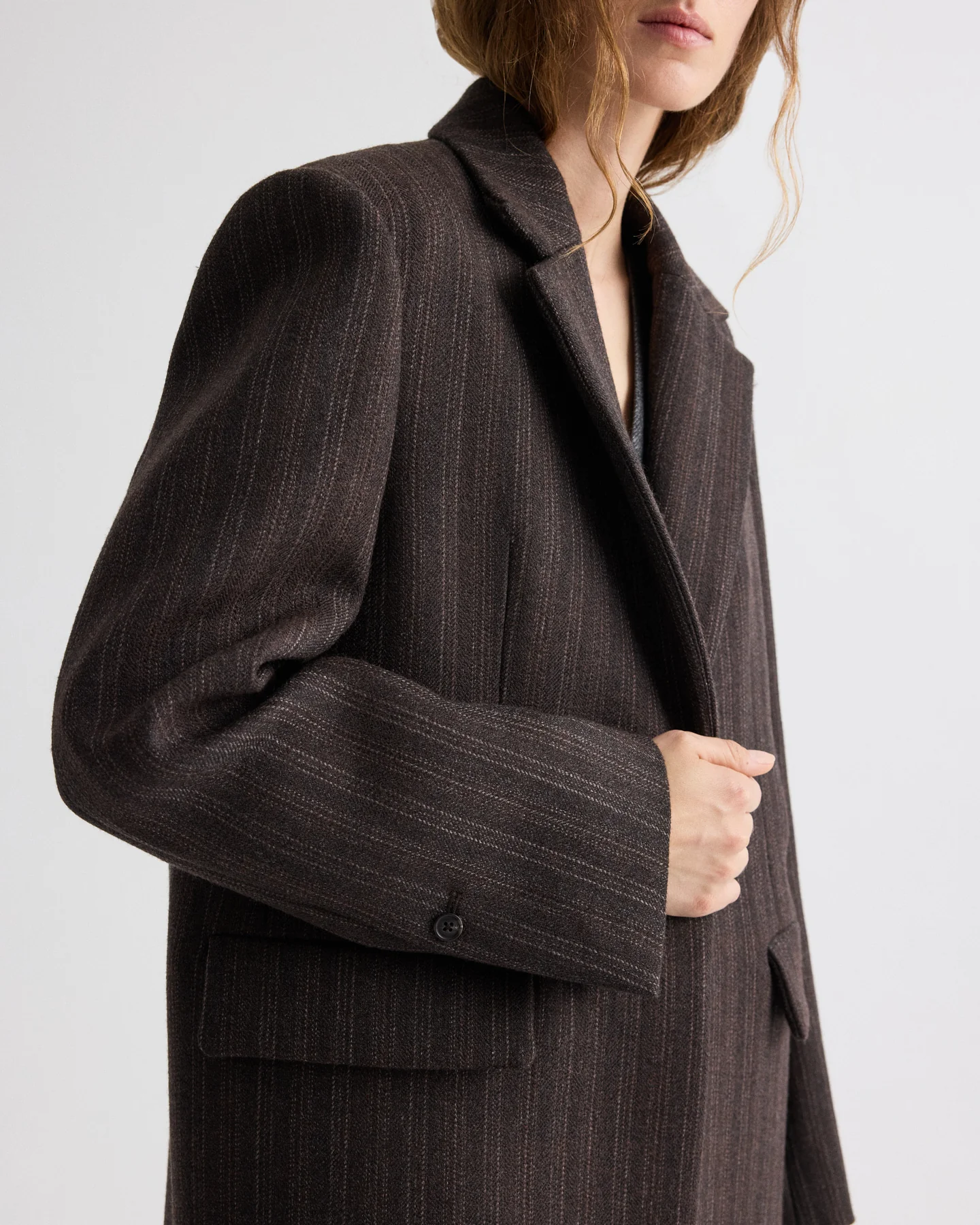 Mattie Coat in Dotted Stripe Suiting
