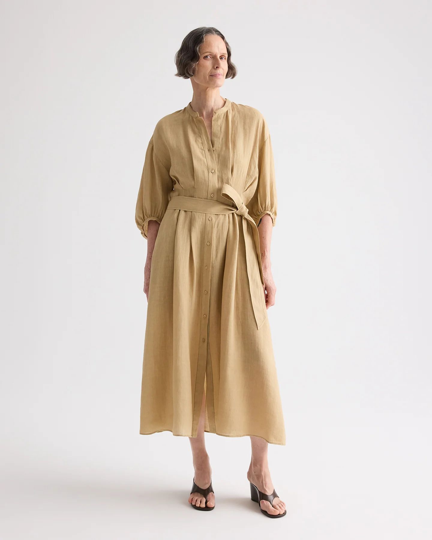 Maxi Dress With 3/4 Poet Sleeve in Fluid Linen
