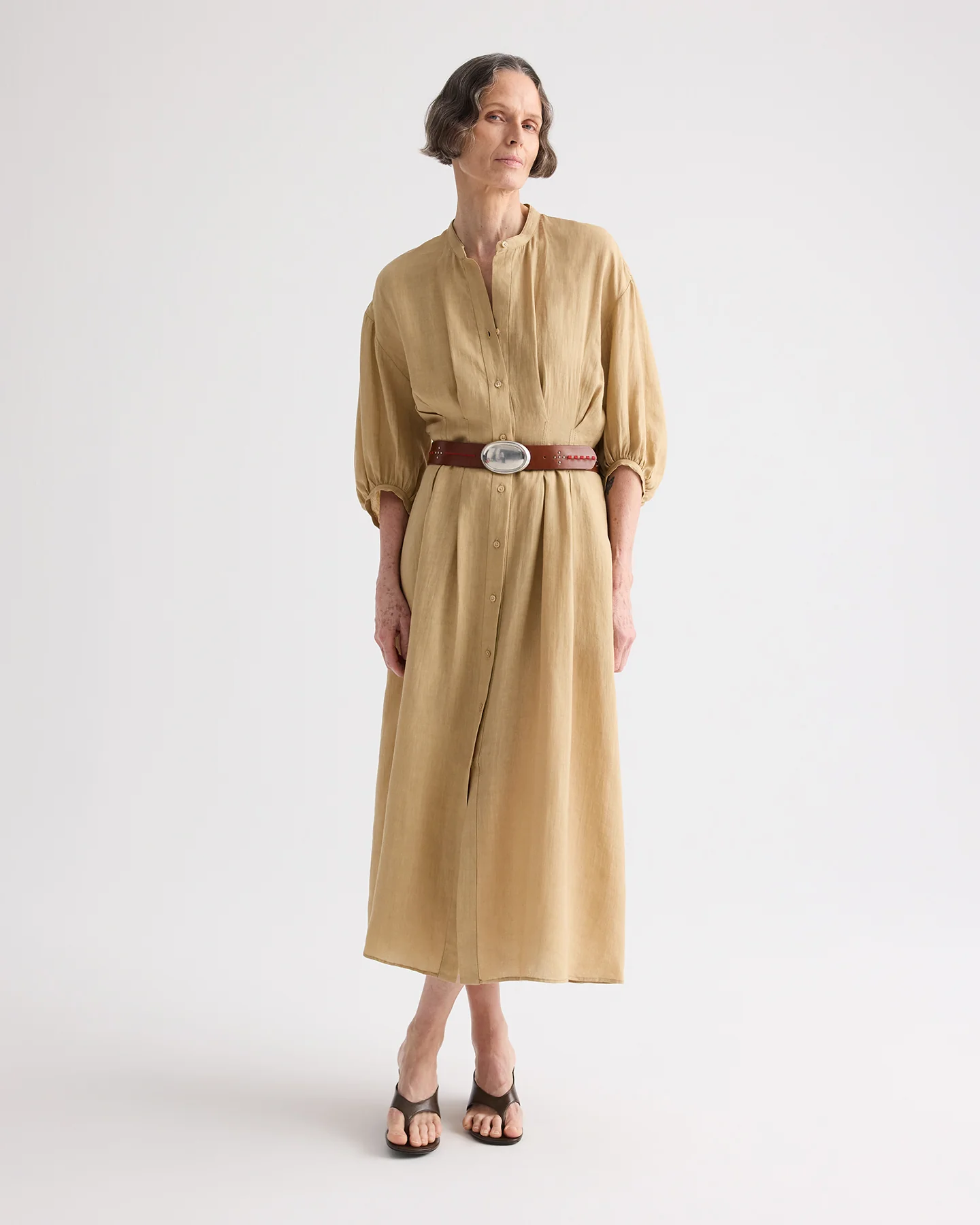 Maxi Dress With 3/4 Poet Sleeve in Fluid Linen - Image 3