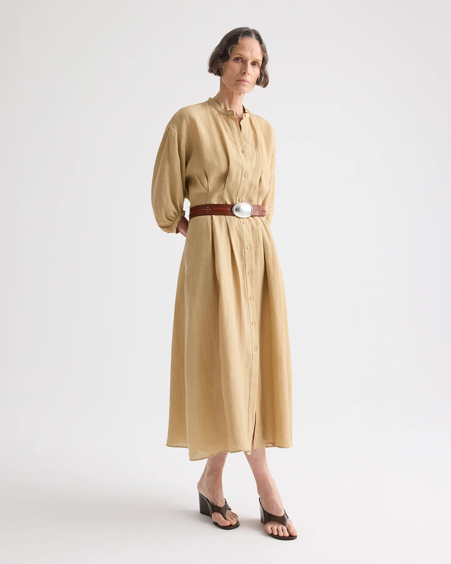 Maxi Dress With 3/4 Poet Sleeve in Fluid Linen - Image 6