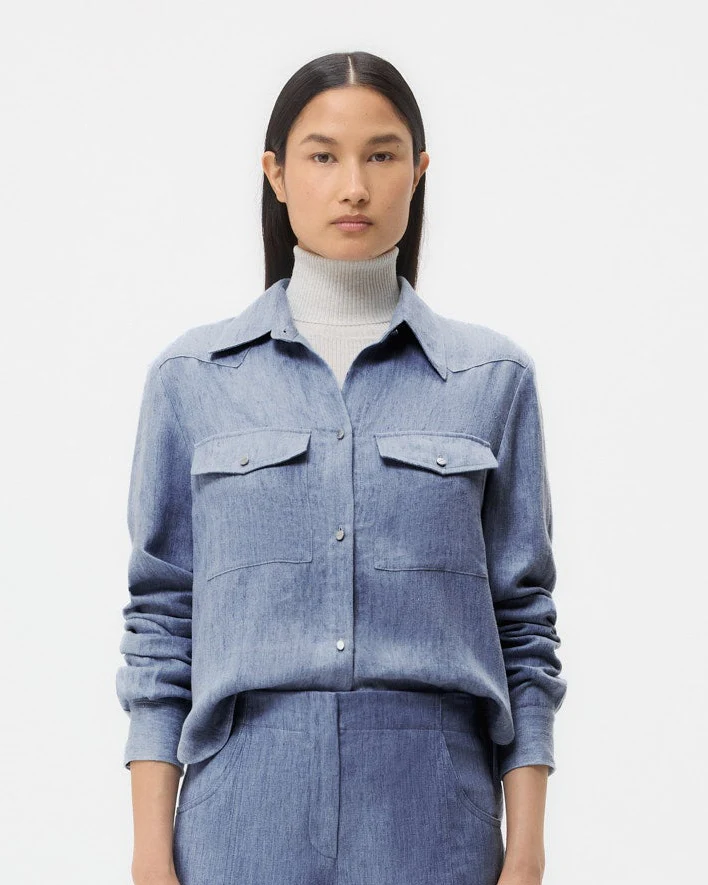 Rancher's Daughter Shirt in Lightweight Washed Hemp Denim