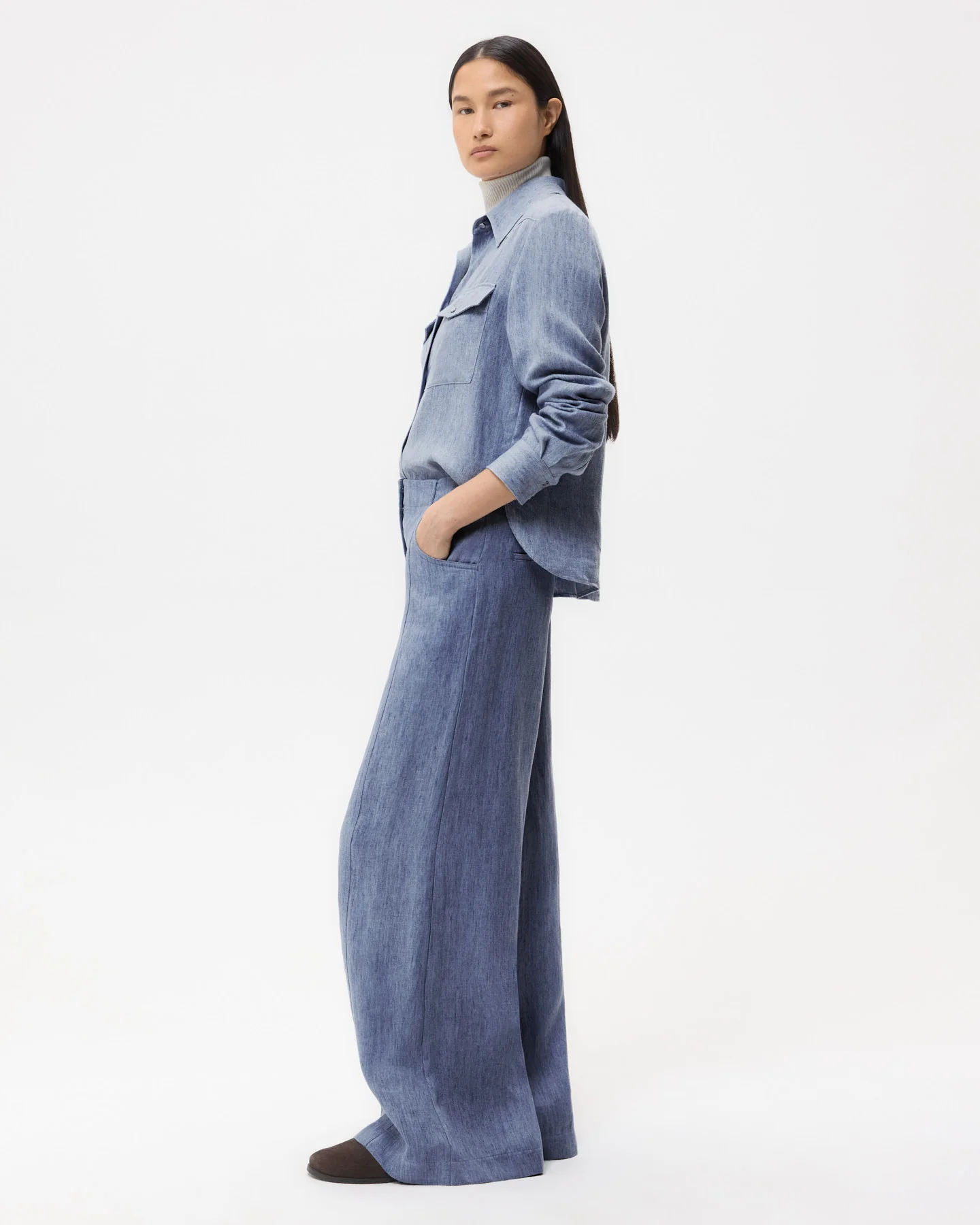 Rancher's Daughter Shirt in Lightweight Washed Hemp Denim - Image 2
