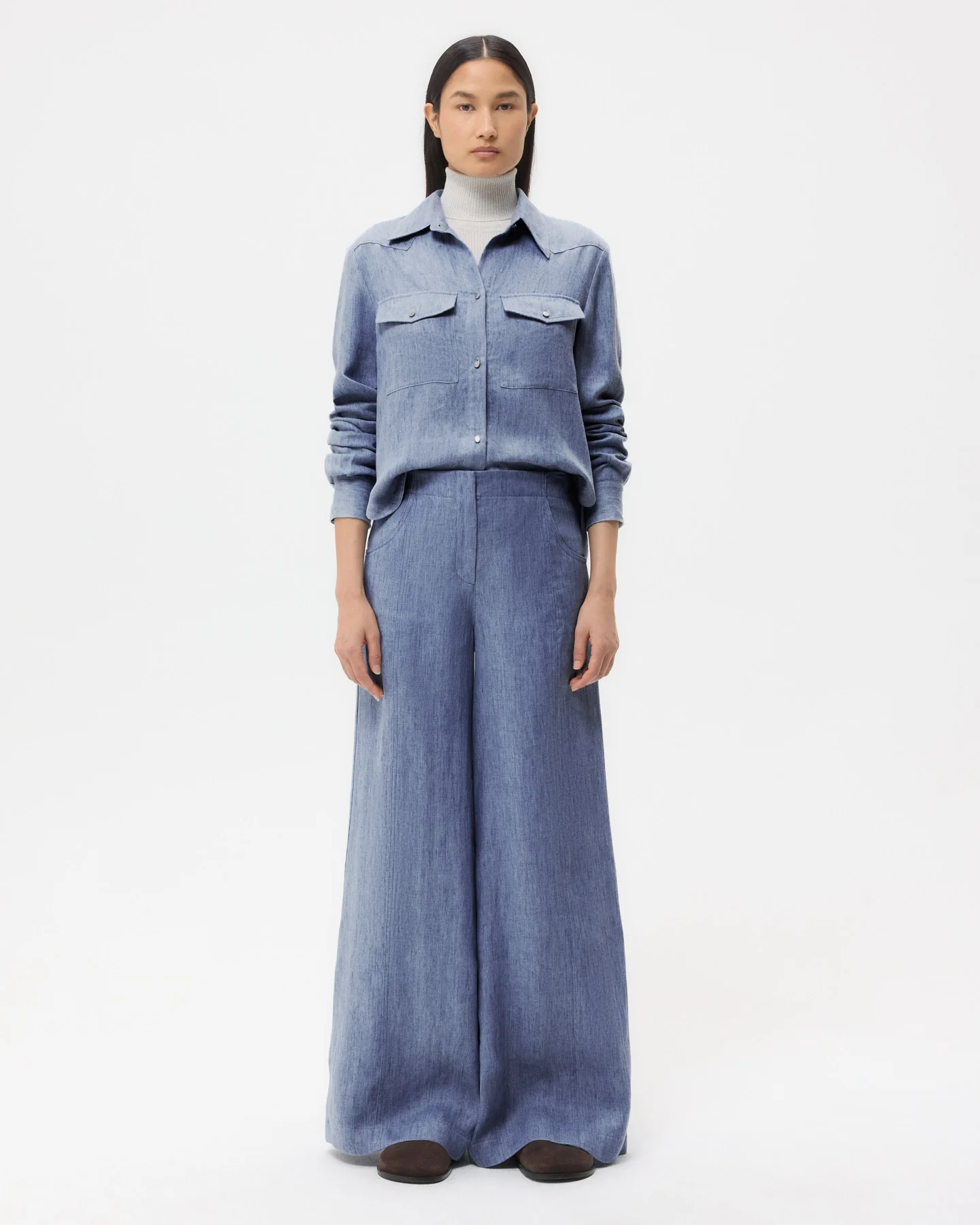 Rancher's Daughter Shirt in Lightweight Washed Hemp Denim - Image 3