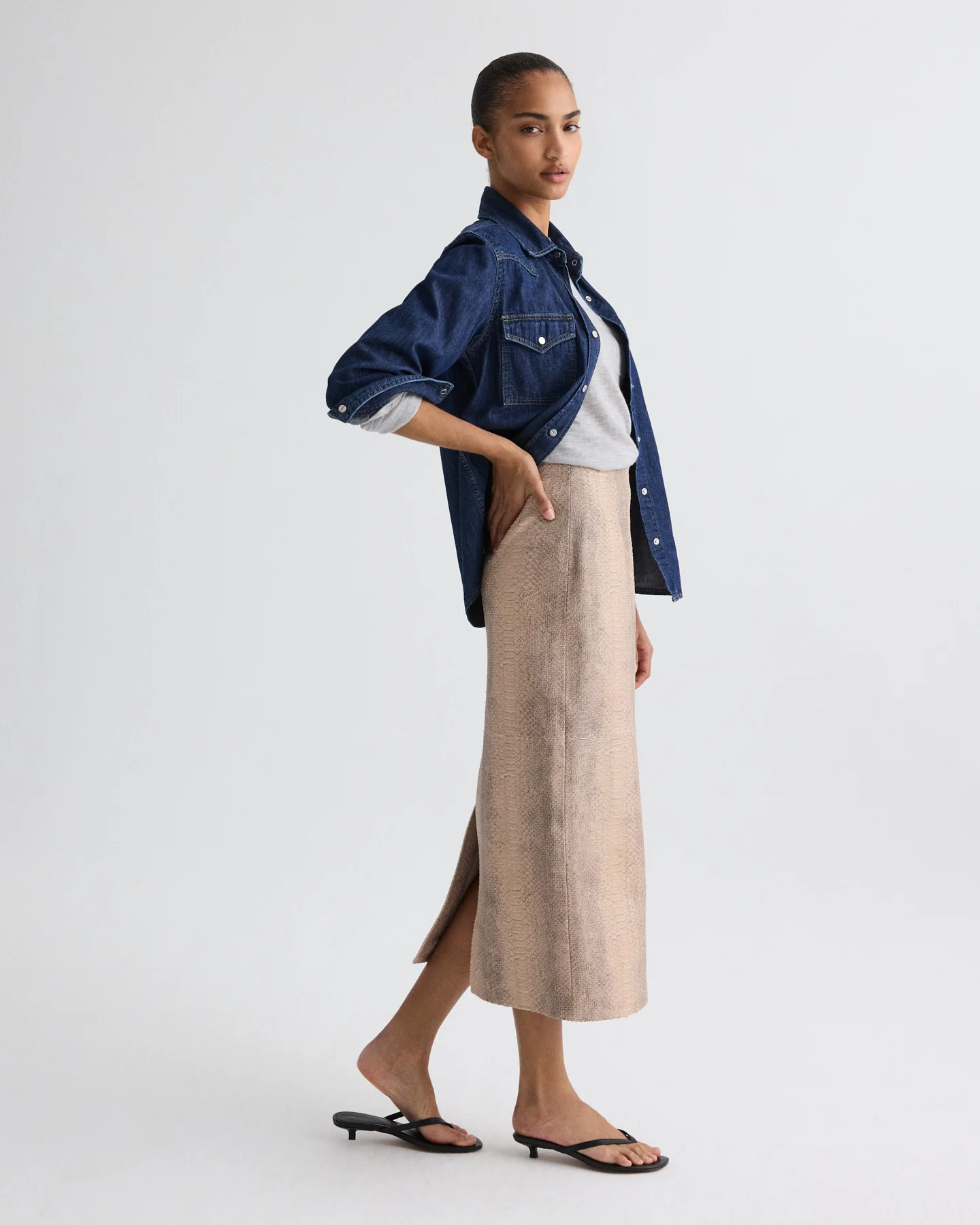 Miles Skirt in Embossed Python Leather - Image 3