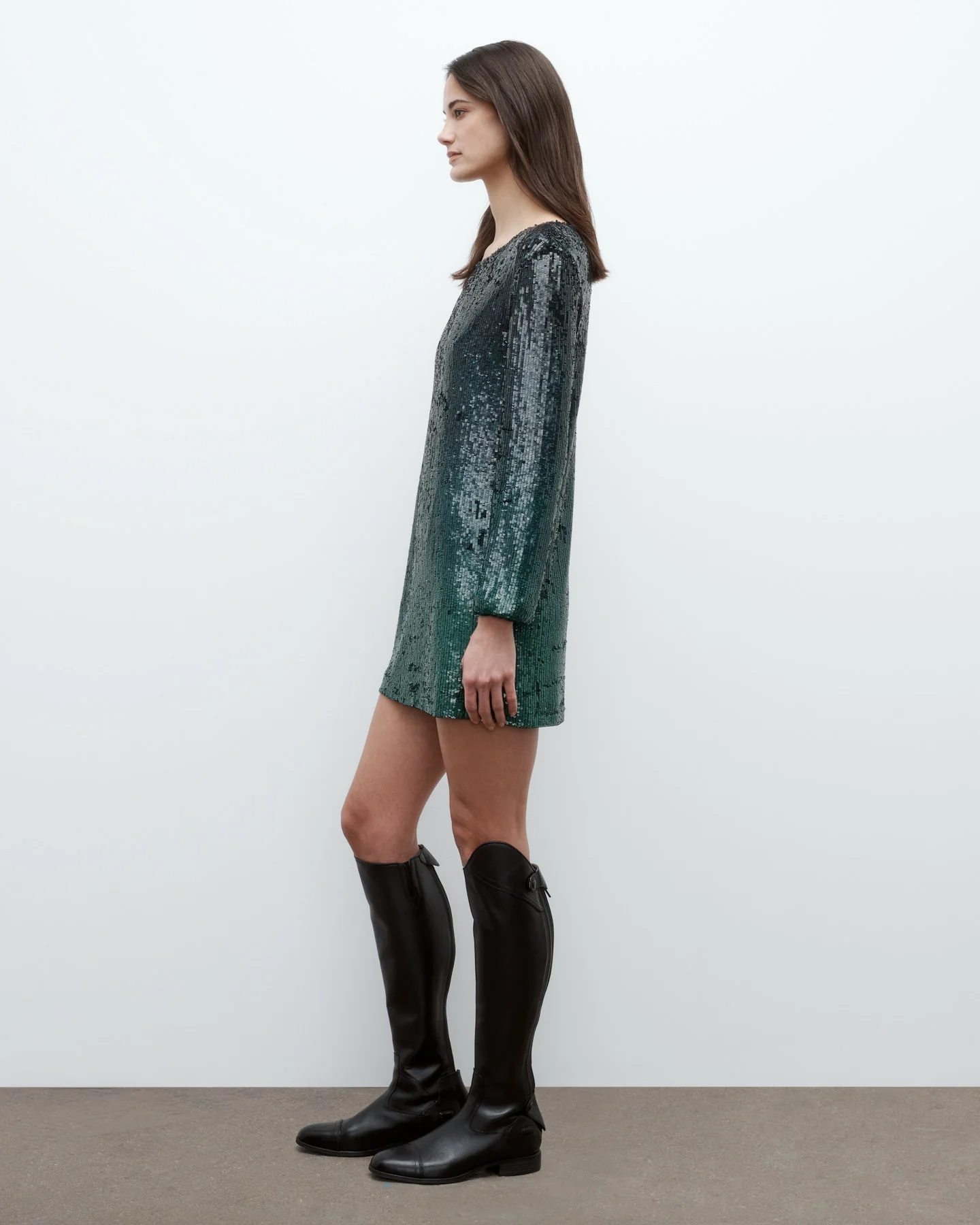 Mini T Shirt Dress in Fishscale Sequins - Image 4