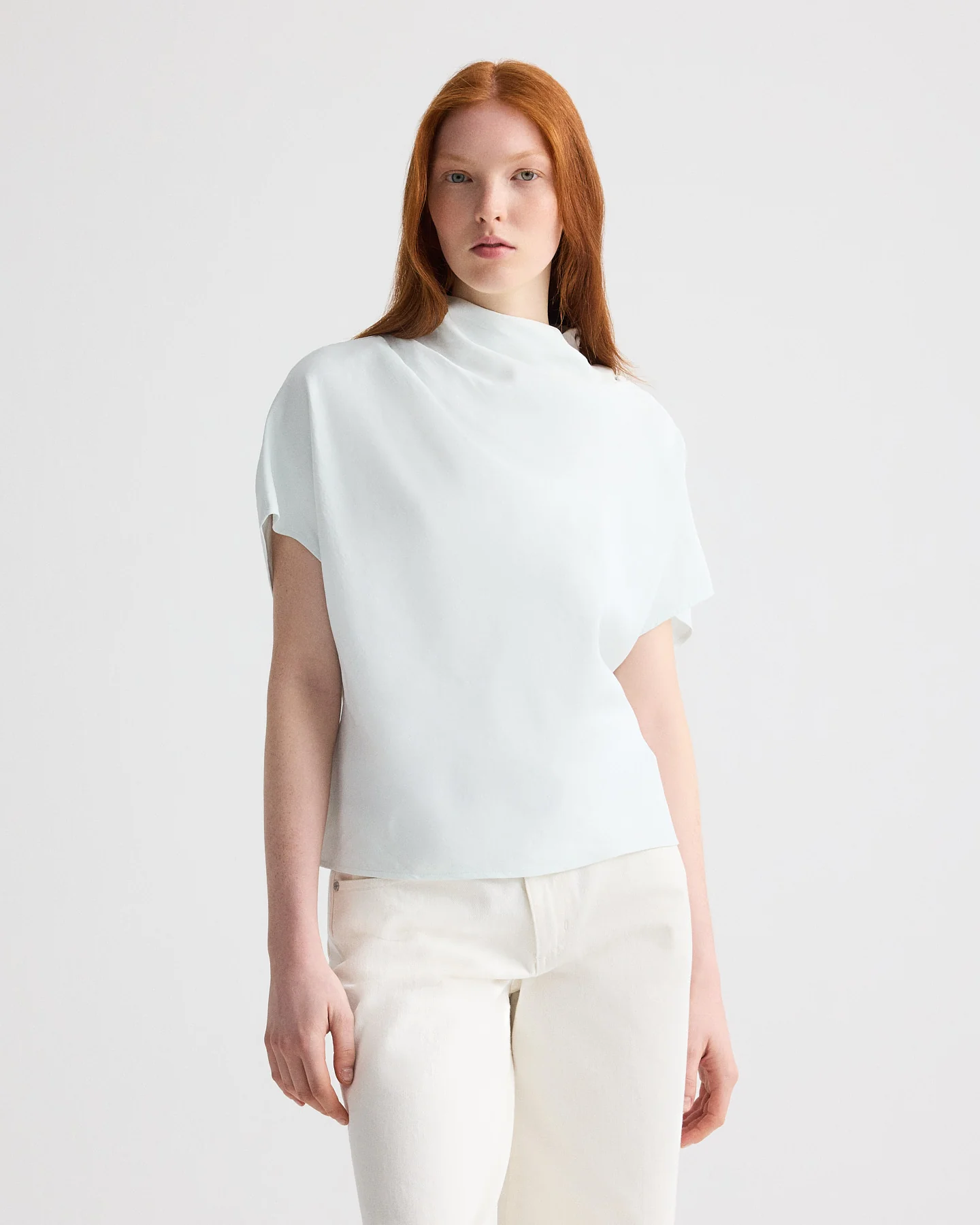 Mock Neck Tee in Coated Viscose Linen - Image 2