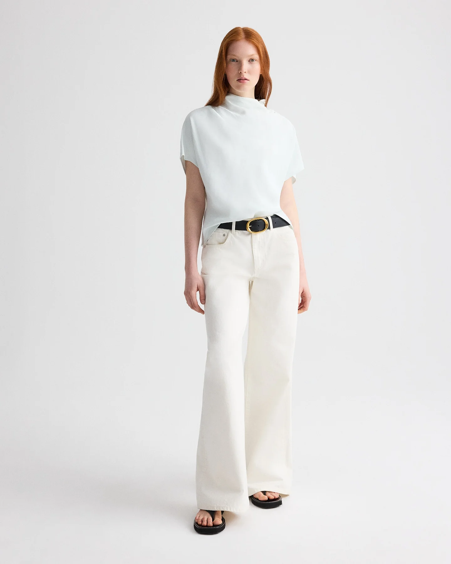 Mock Neck Tee in Coated Viscose Linen - Image 3