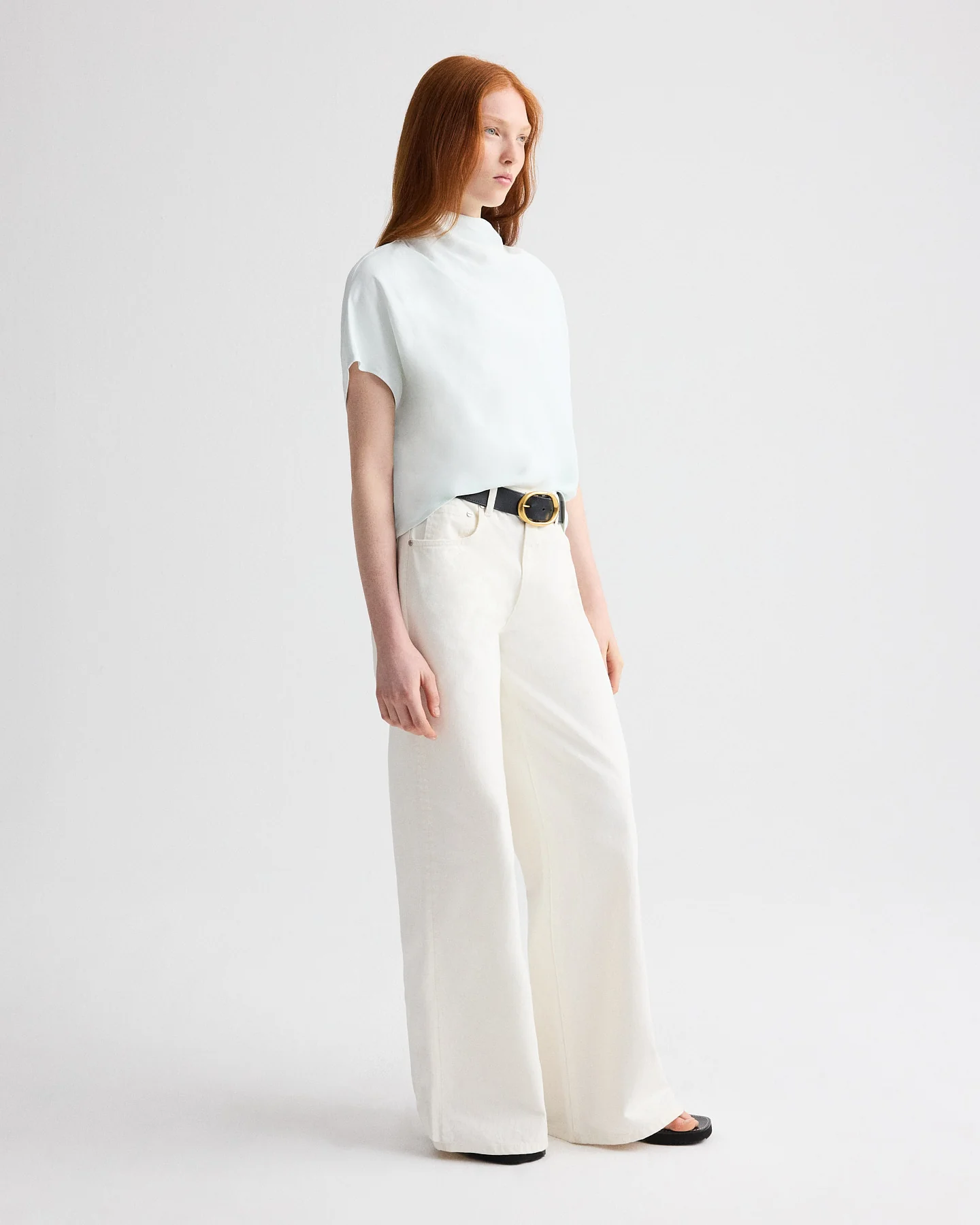 Mock Neck Tee in Coated Viscose Linen - Image 4
