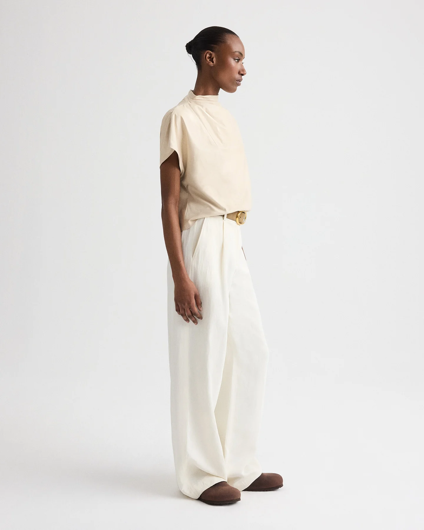 Mock Neck Tee in Paper Leather - Image 3