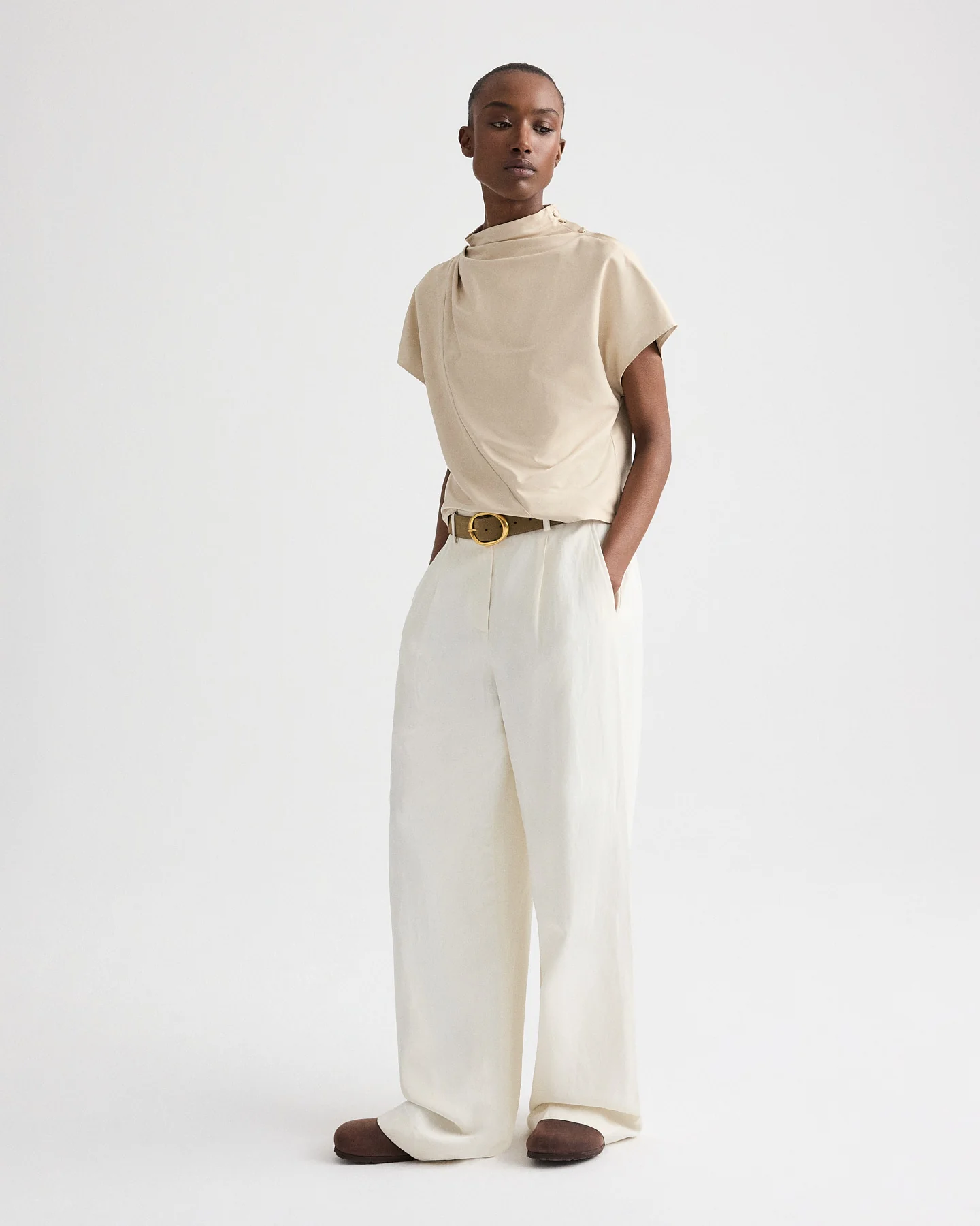 Mock Neck Tee in Paper Leather - Image 4