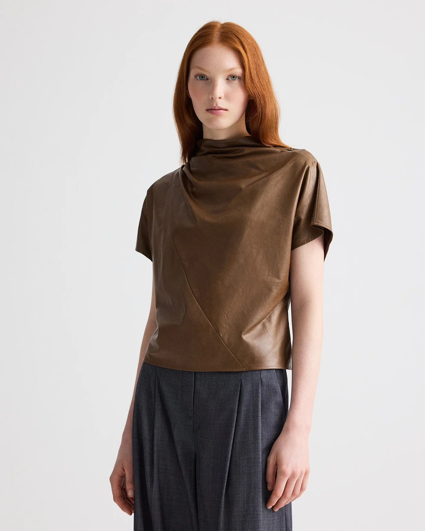 Mock Neck Tee in Paper Leather
