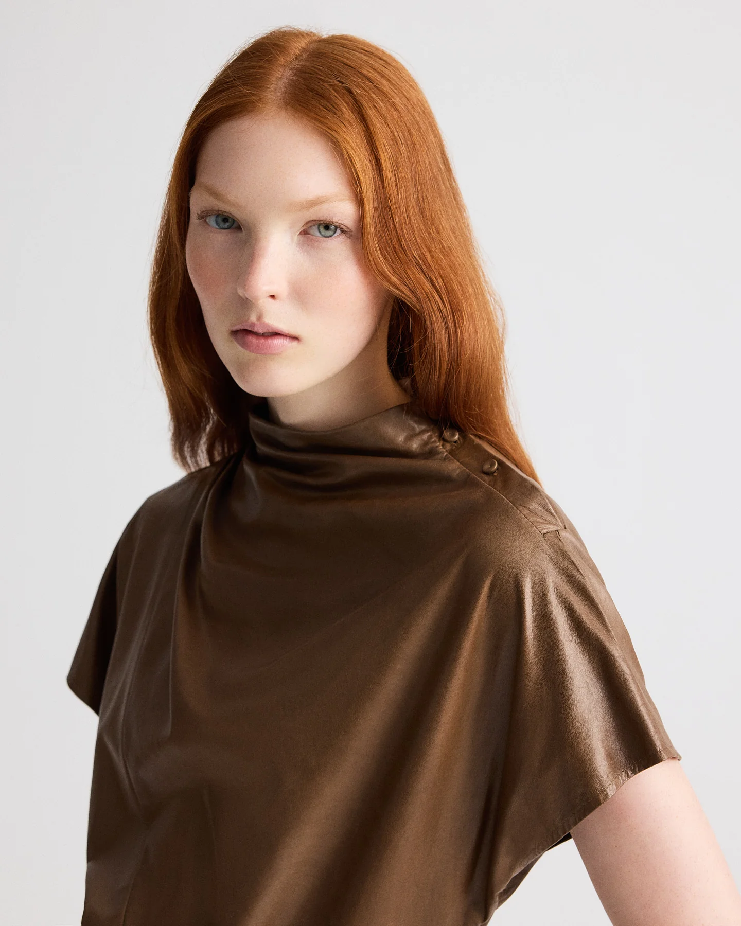 Mock Neck Tee in Paper Leather - Image 2