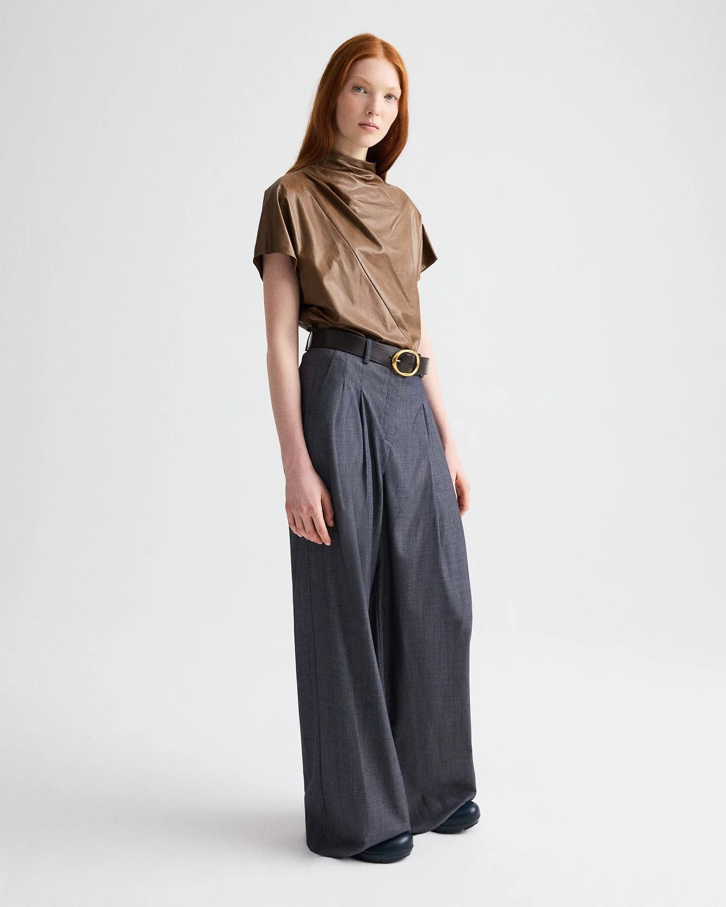 Mock Neck Tee in Paper Leather - Image 3