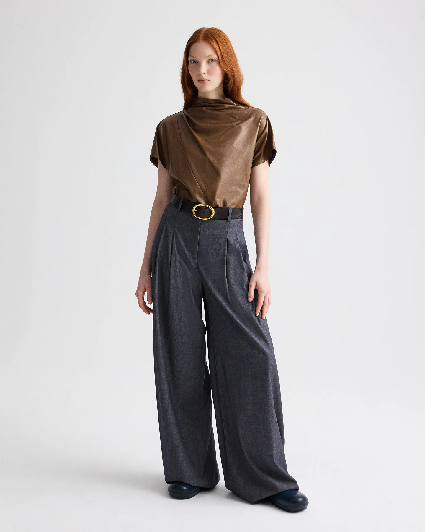Mock Neck Tee in Paper Leather - Image 4