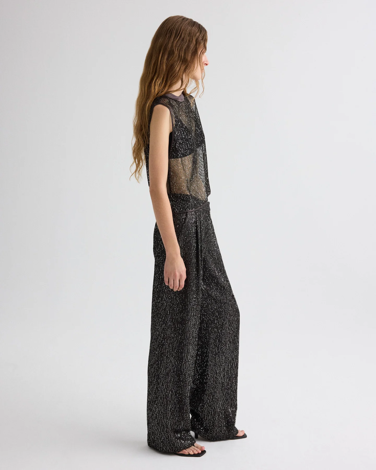 Short Muscle Tank in Mini Sequin Netting - Image 4