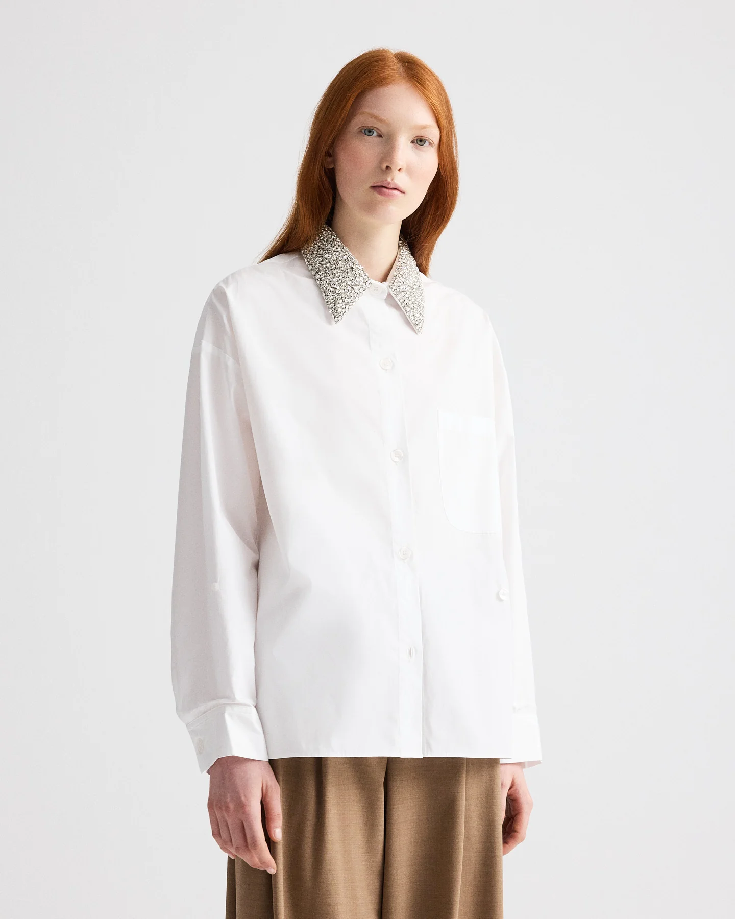 New Earl Shirt with Crystal Collar in Cotton Shirting - Image 4