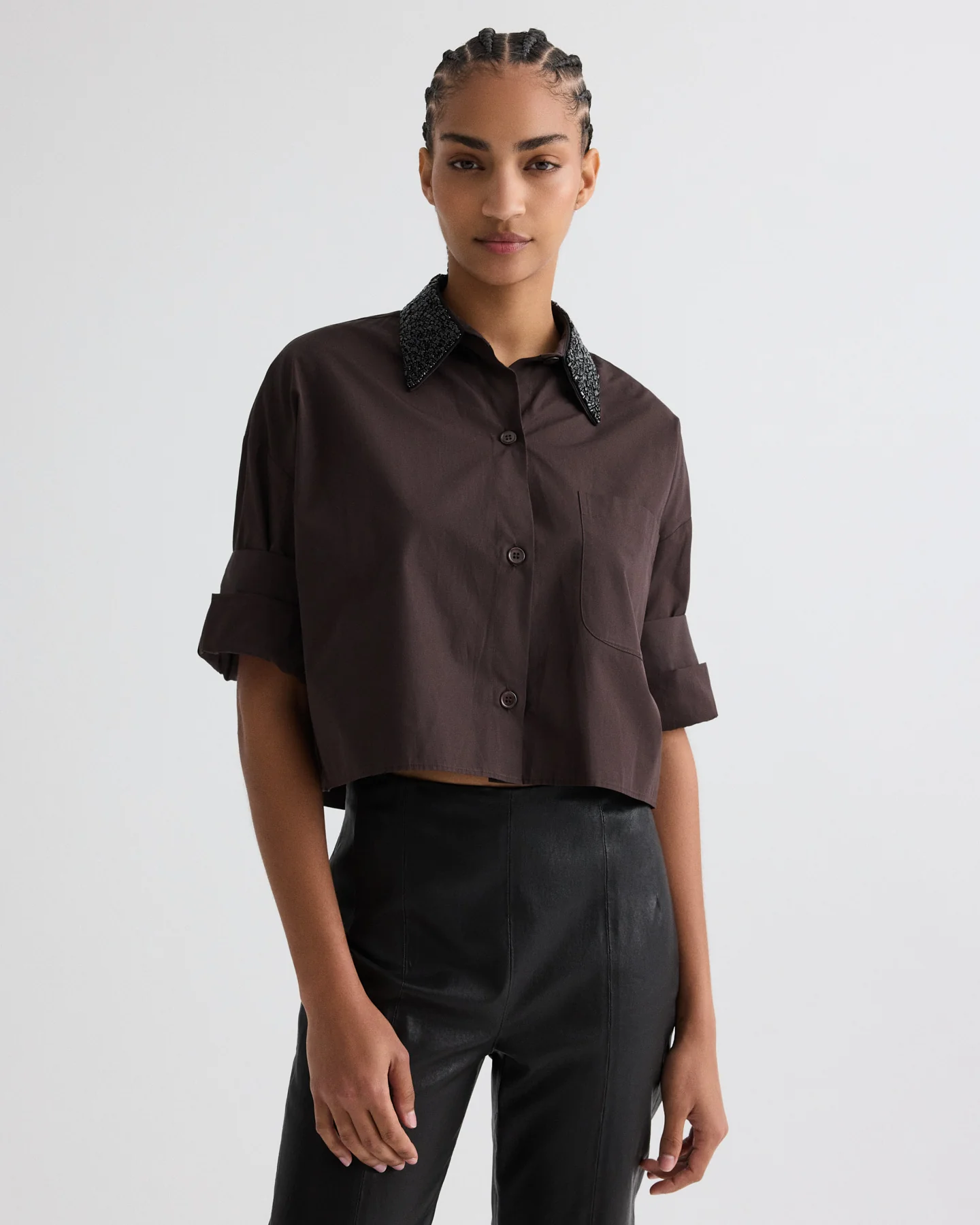 Next Ex Shirt with Crystal Collar in Super Compact Poplin
