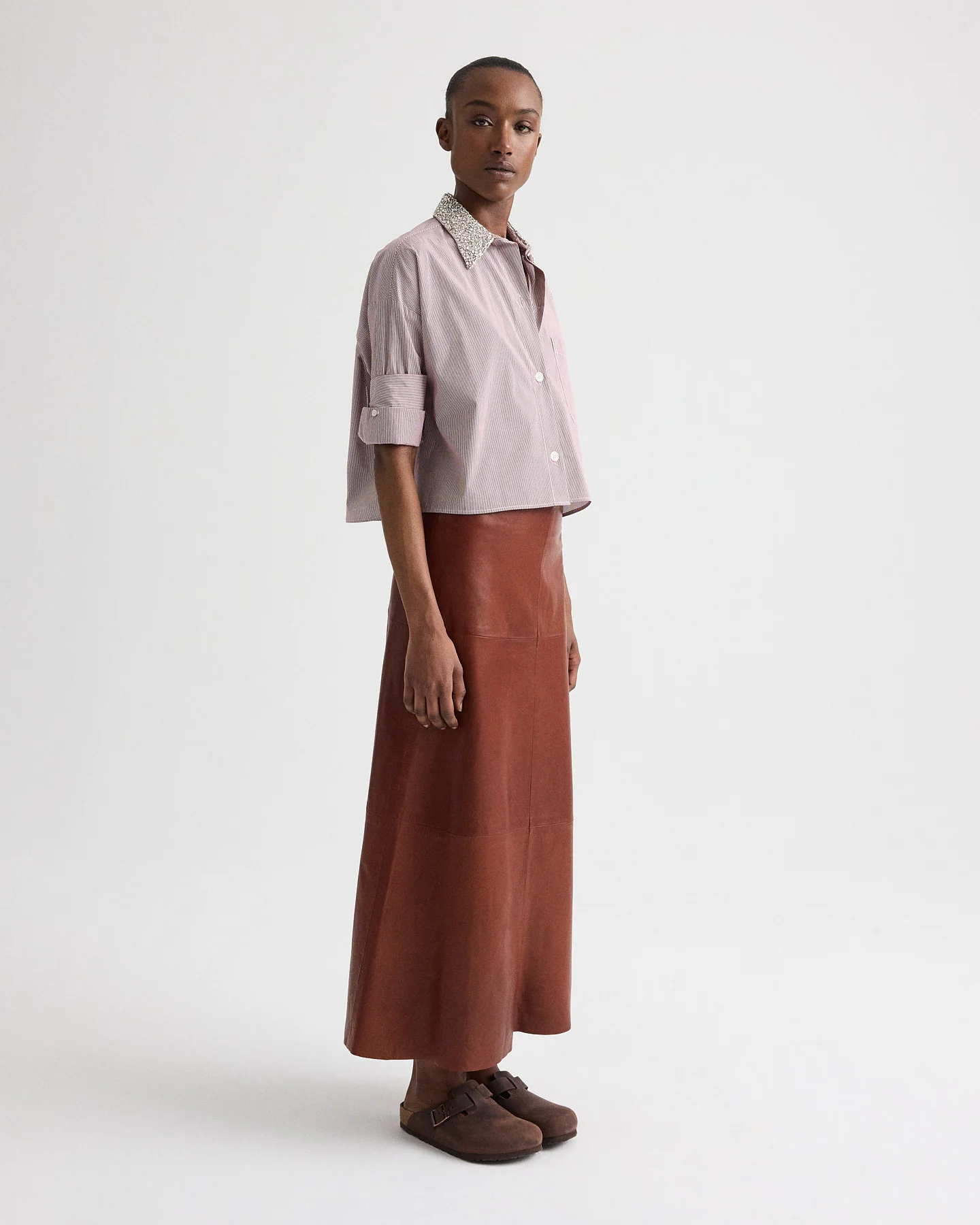 Next Ex Shirt with Crystal Collar in Superfine Mini Stripe - Image 4