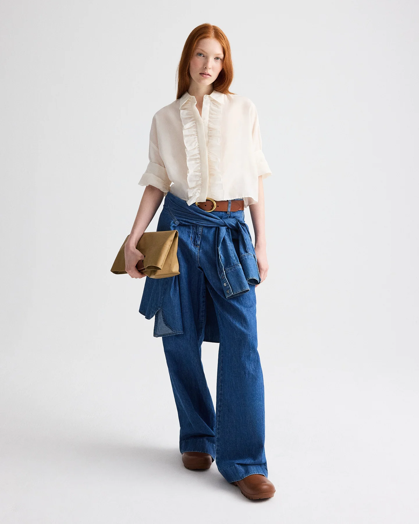 Next Ex Shirt with Ruffle in Cotton Silk Organza - Image 3