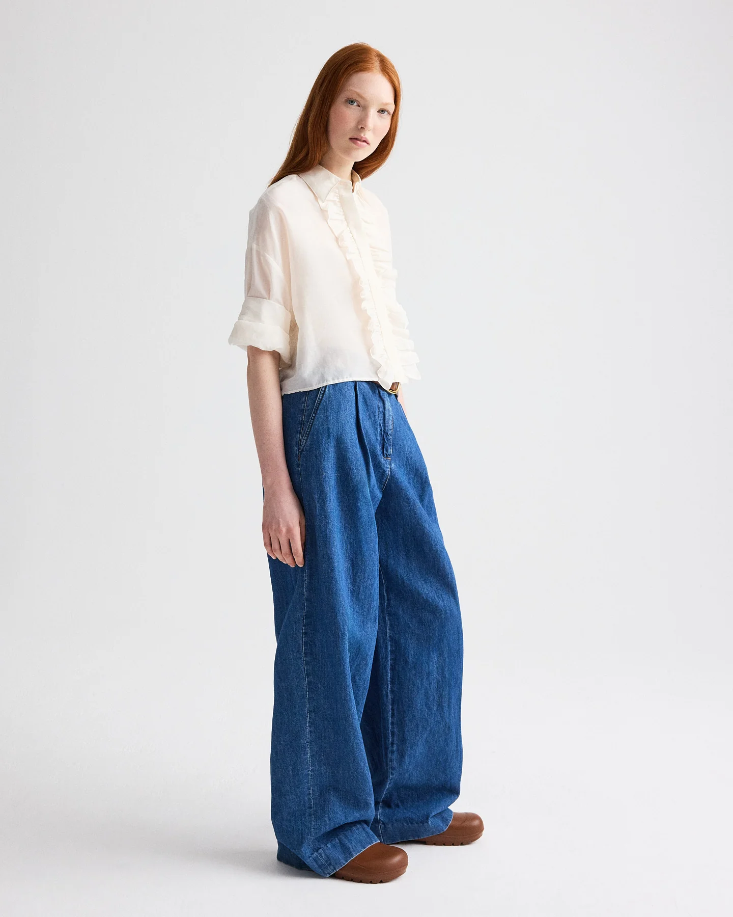 Next Ex Shirt with Ruffle in Cotton Silk Organza - Image 5