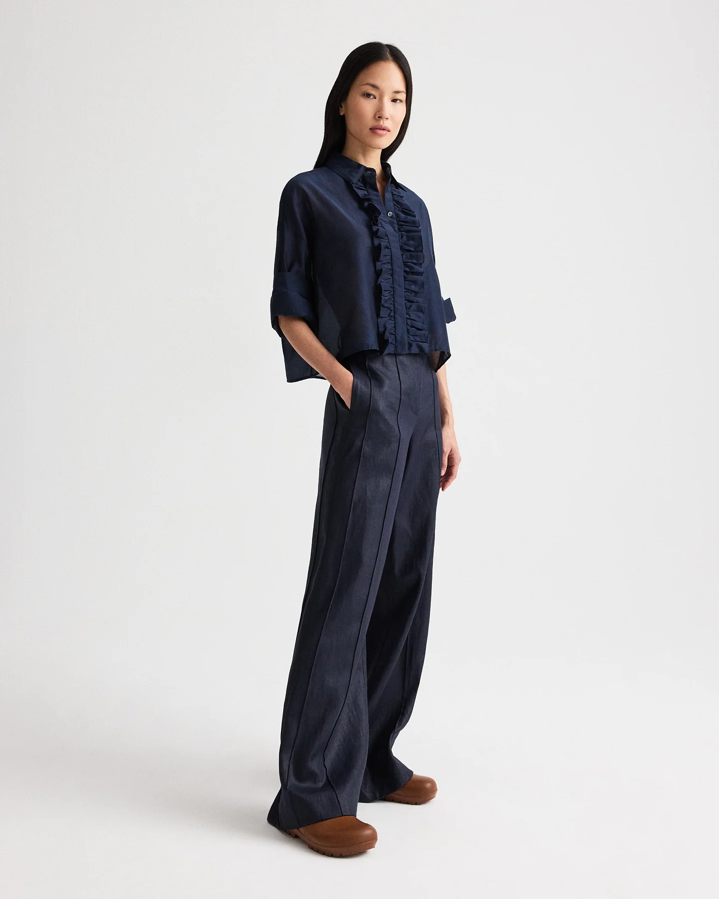 Next Ex Shirt with Ruffle in Cotton Silk Organza - Image 4